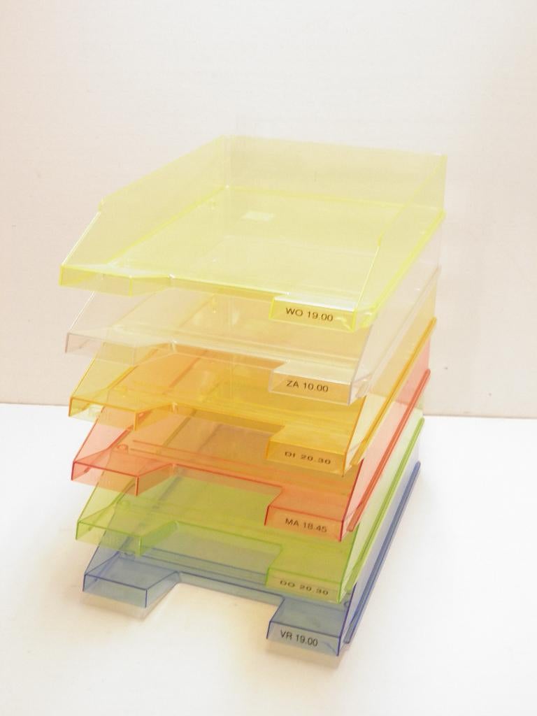 Brievenbakjes, transparant hoogglans, 6 kleuren, Diversen, Bureau-accessoires, Gebruikt, Ophalen
