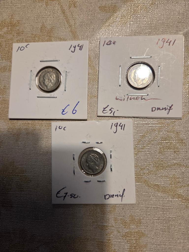3x 10 cent munten Koningin Wilhelmina 1941, Postzegels en Munten, Munten | Nederland, Ophalen of Verzenden, Koningin Wilhelmina