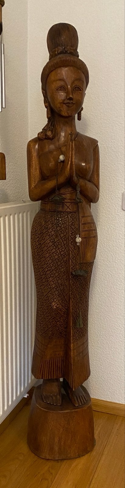 Groot houten beeld van een Thaise vrouw, Ophalen, Handgemaakt, 1 meter - 2 meter, Beeld