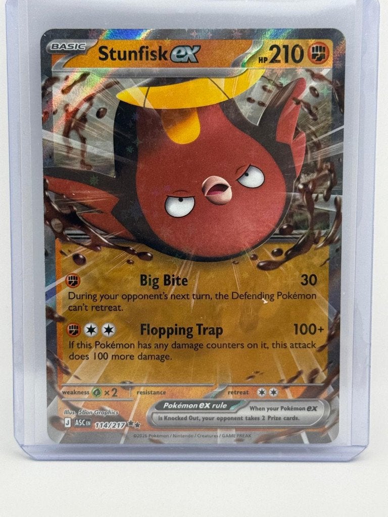 Stunfisk ex #114 Pokemon Ascended Heroes, Ophalen of Verzenden, Nieuw, Losse kaart, Foil