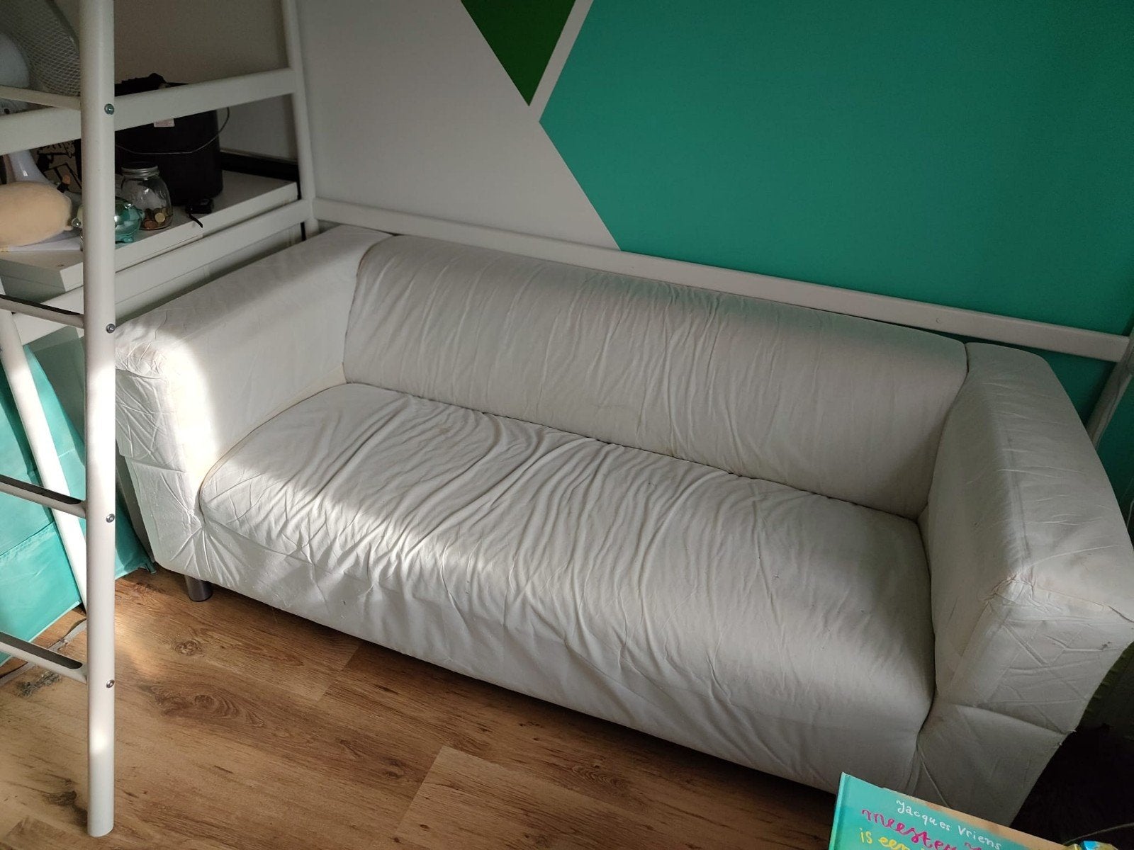 Klippan bank met groene hoes, Ophalen, 150 tot 200 cm, Tweepersoons, 75 tot 100 cm