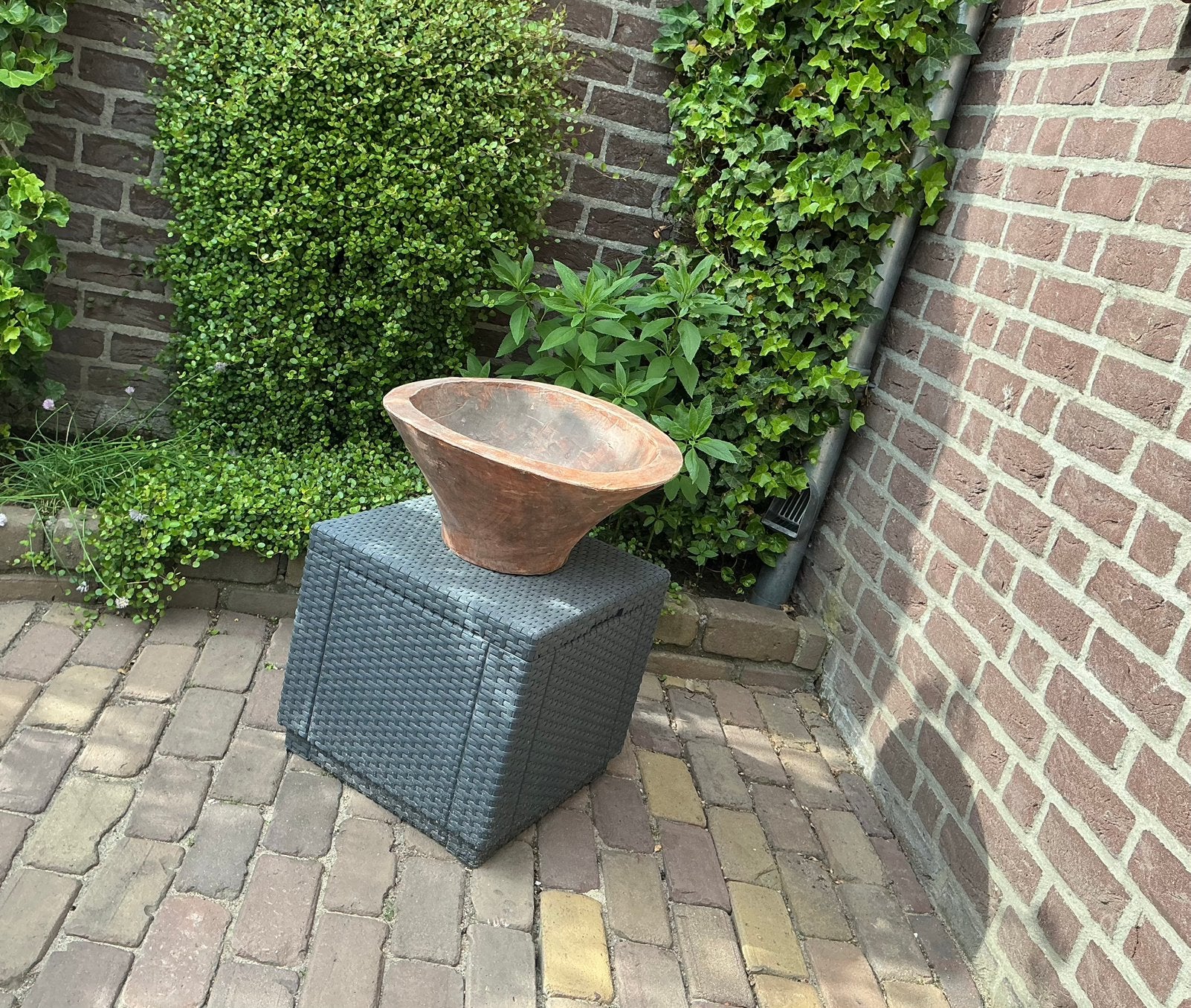 Oude houten schaal, Tuin en Terras, Bloembakken en Plantenbakken, Gebruikt, Rond, Ophalen of Verzenden, Hout