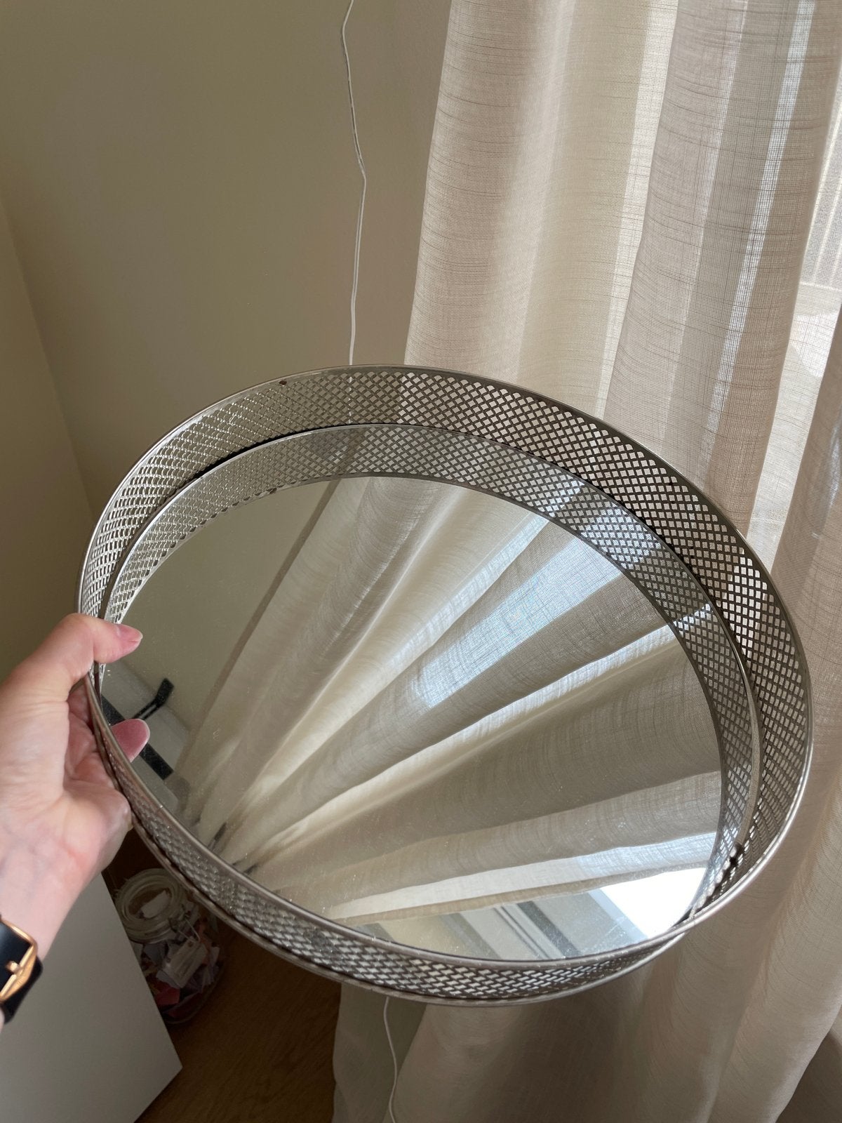 Ronde spiegel dienblad - 33cm diameter, Huis en Inrichting, Woonaccessoires | Dienbladen, Ophalen, Gebruikt, Rond, Metaal