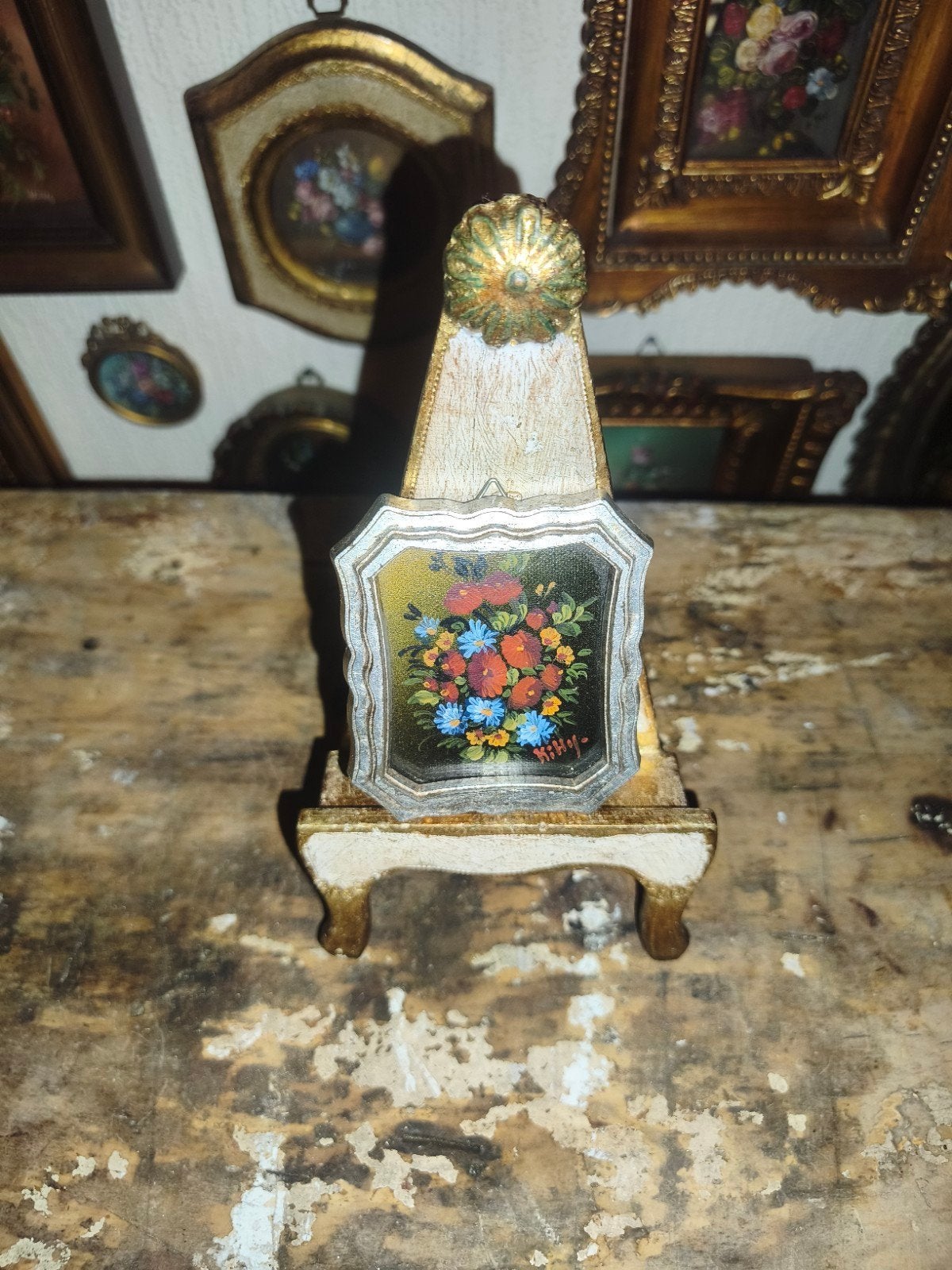 oud schilderijtje schilderij lijst stilleven bloemen X62, Antiek en Kunst, Ophalen of Verzenden
