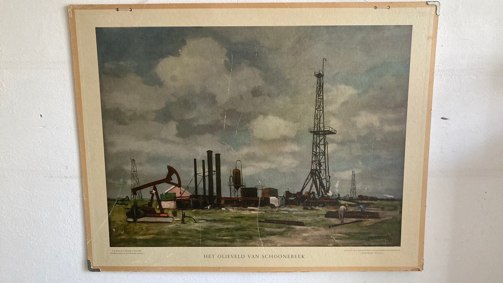 Antieke schoolplaat: Olieveld van Schoonebeek (Wolters), Antiek en Kunst, Antiek | Schoolplaten, Ophalen of Verzenden, Aardrijkskunde