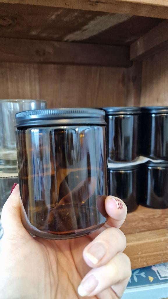 Bruin glazen potjes voor kaarsen te maken, Ophalen, Nieuw