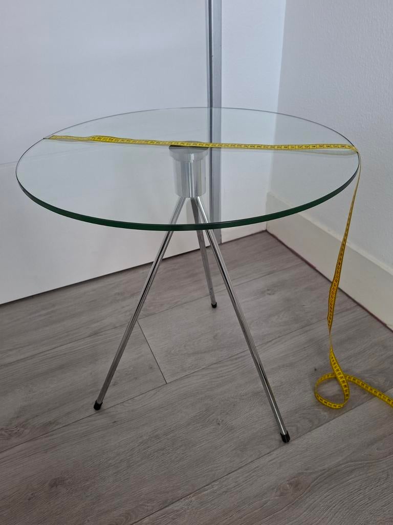 Glazen bijzettafel met RVS pootjes - Modern design, Huis en Inrichting, Tafels | Bijzettafels, Minder dan 55 cm, Rond, Modern