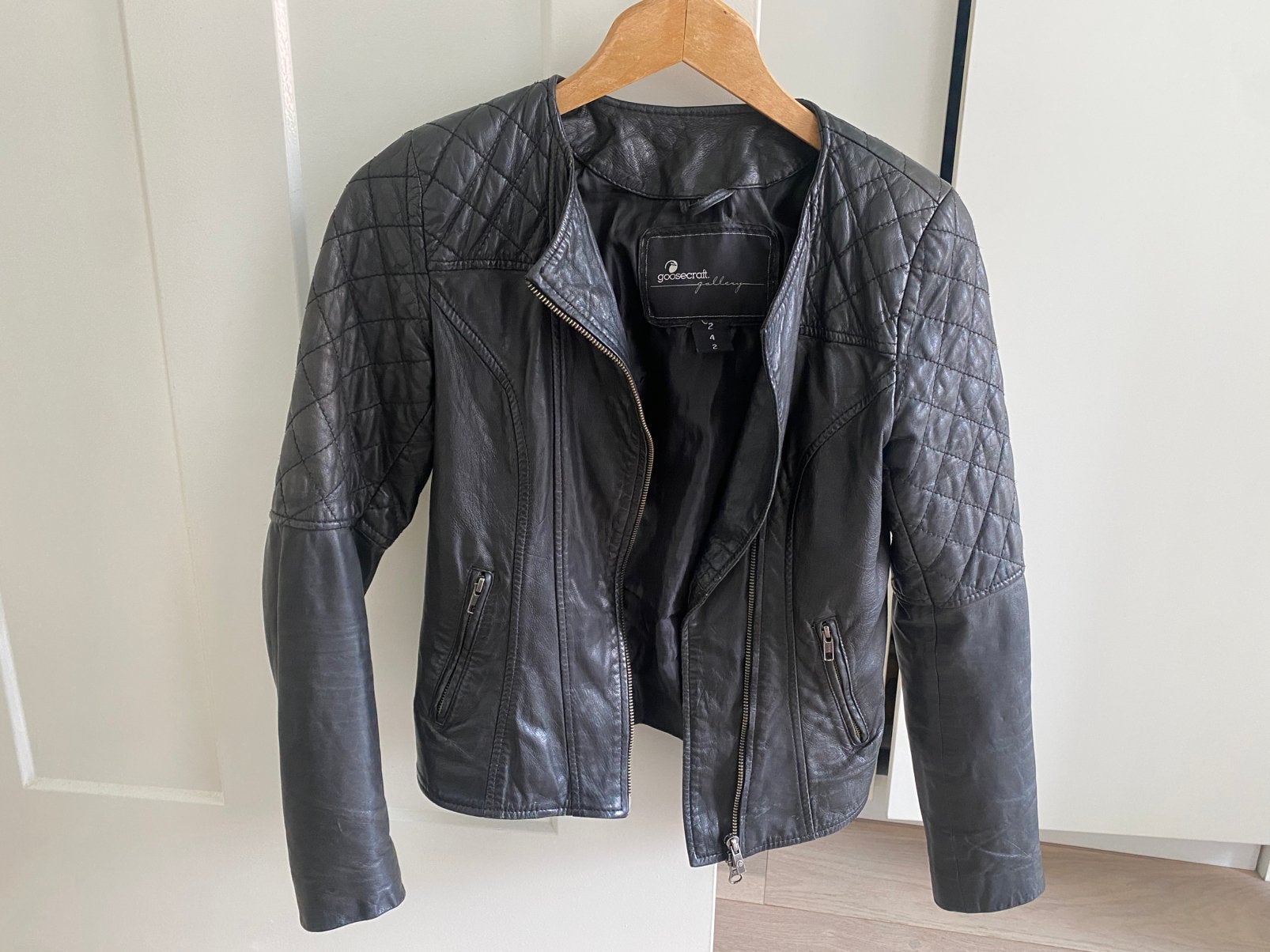 Goosecraft Kort Getailleerd Leren Jasje Zwart Maat XS, Goosecraft, Zwart, Ophalen of Verzenden, Zo goed als nieuw
