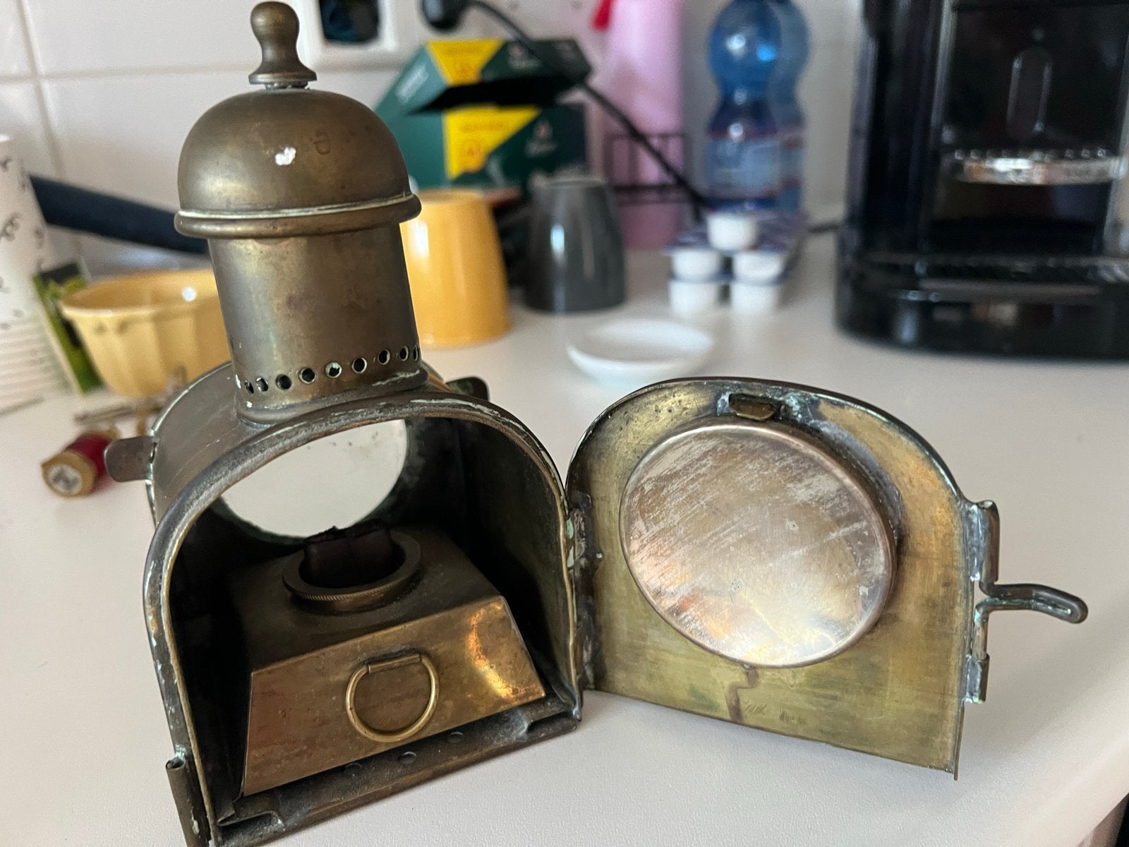Handgemaakt koper olielampje met reflector en regelbare vlam, Ophalen of Verzenden