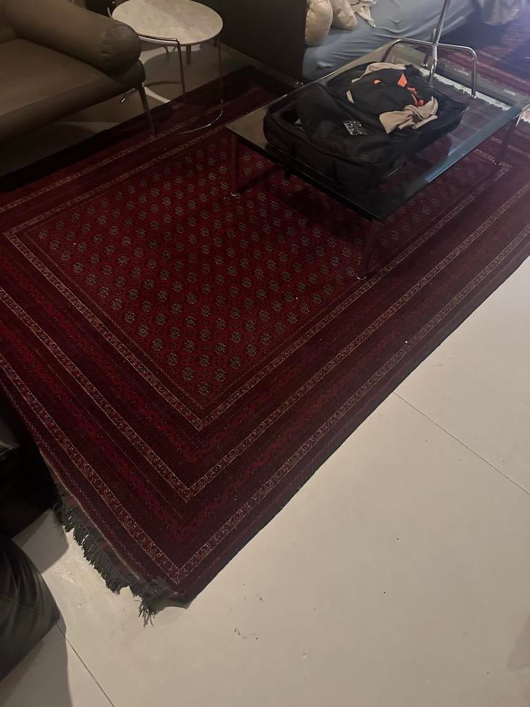 Afghaanse handgeknoopte tapijten 2x3m - Grijs/Beige, Ophalen, Gebruikt, W, Grijs