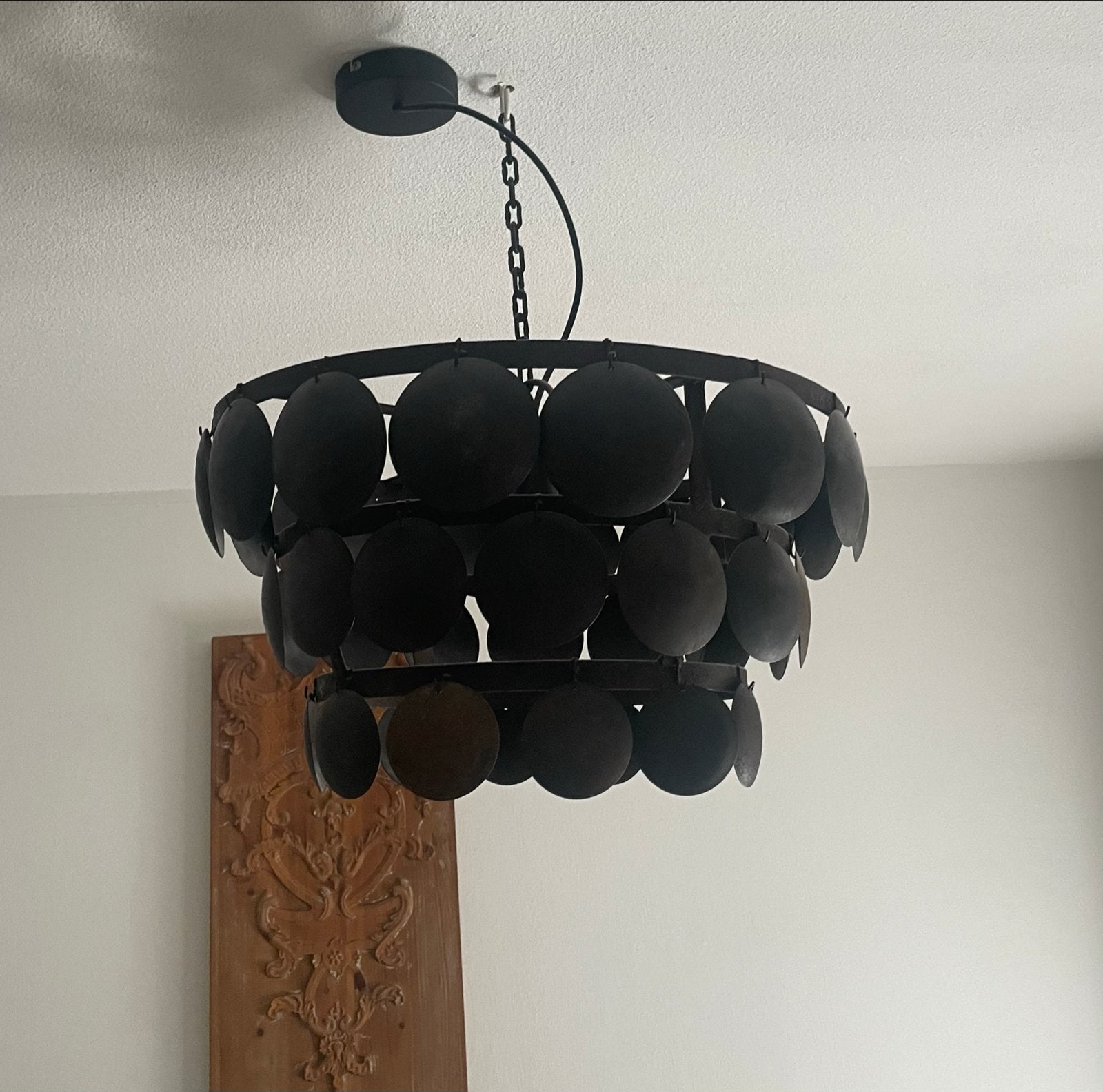 Hoffz stijl hanglamp met ijzeren schijfjes - Eyecatcher, Ophalen, Zo goed als nieuw, Metaal, E27 (groot)