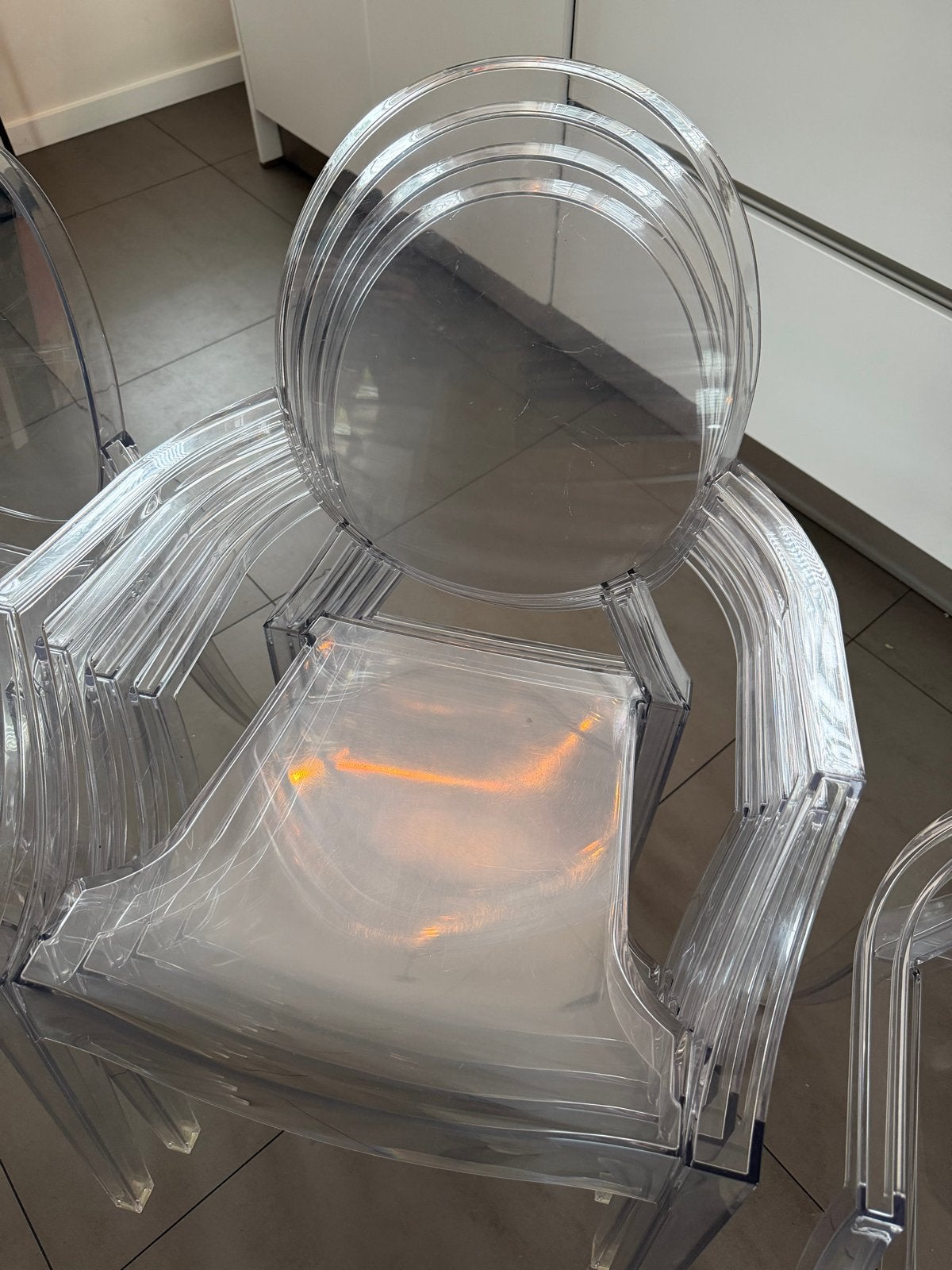 4 Kartell Louis Ghost stoelen - Philippe Starck, Ophalen, Kunststof, Gebruikt, Overige kleuren