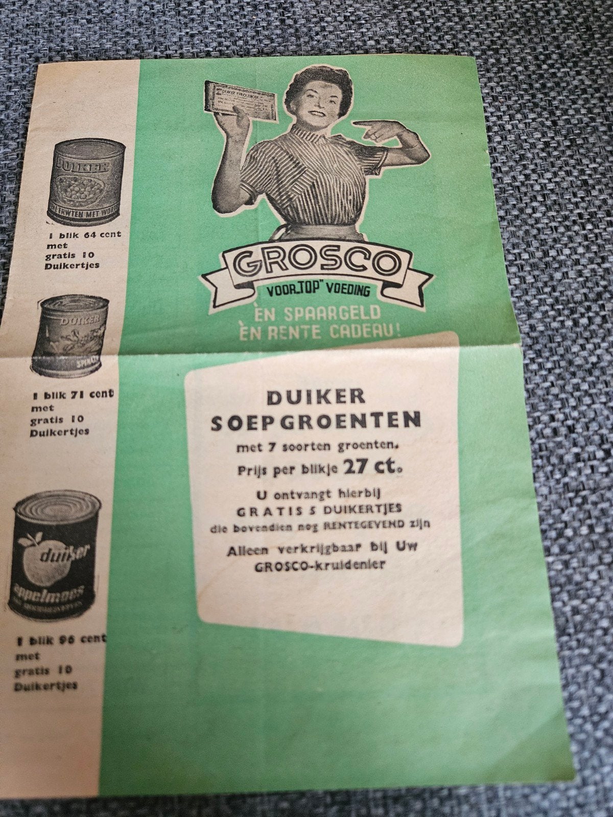 Grosco Reclamefolder - "Wie zijn de gelukkigen?" (1956), Boeken, Catalogussen en Folders, Ophalen of Verzenden, Gelezen, Grosco