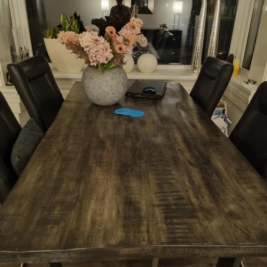 Donker mango eettafel 180 x 90, Ophalen of Verzenden, Zo goed als nieuw, 4 tot 6 stoelen