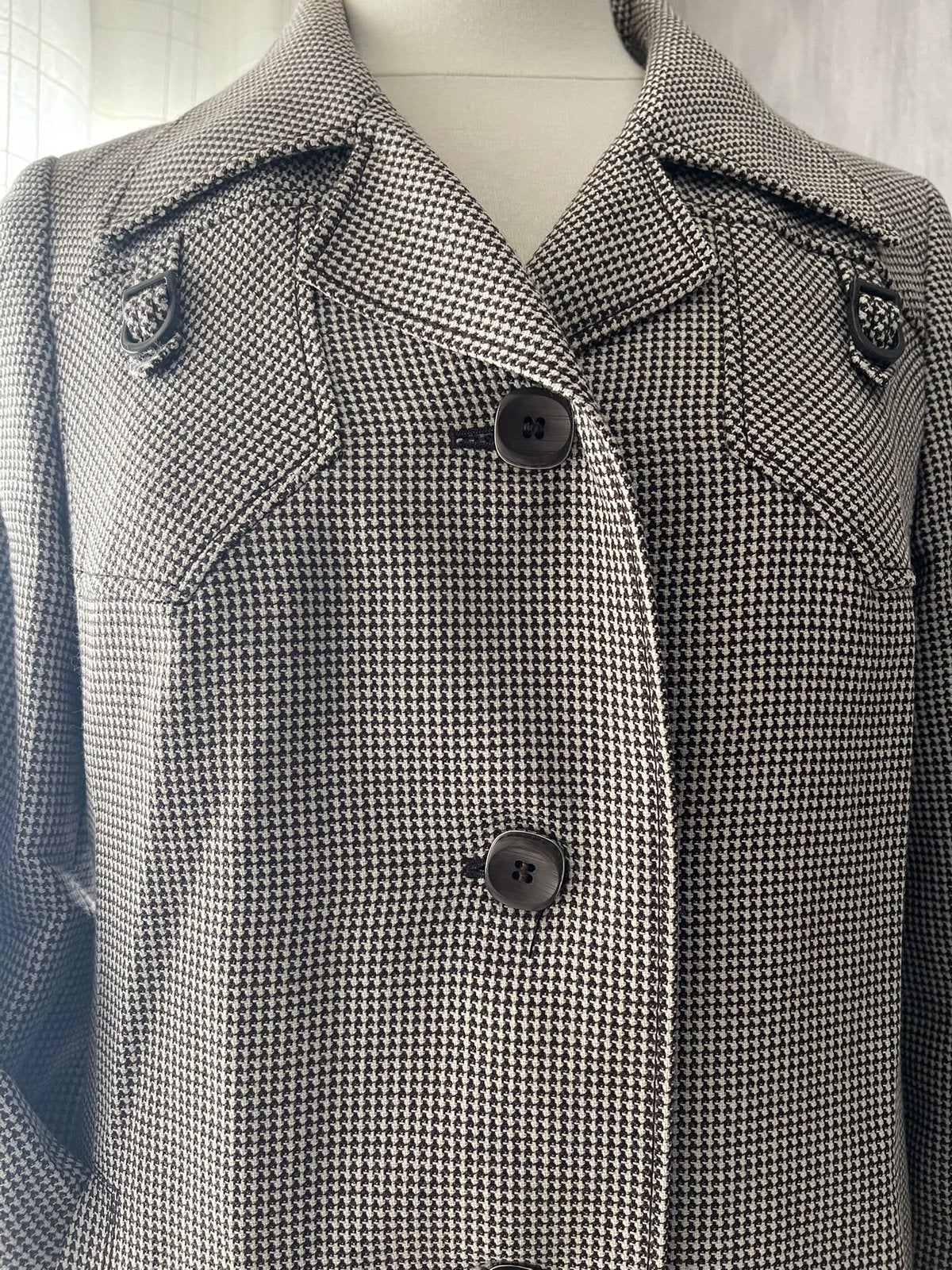 Vintage Mooie Mantel/Jas/Coat/ Pied de Poule/Houndstooth, Ophalen of Verzenden, Gedragen, Maat 38/40 (M), Bruin