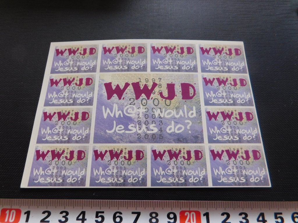 sticker set WWIJD Wh@t would Jesus do ?, Ophalen of Verzenden, Zo goed als nieuw