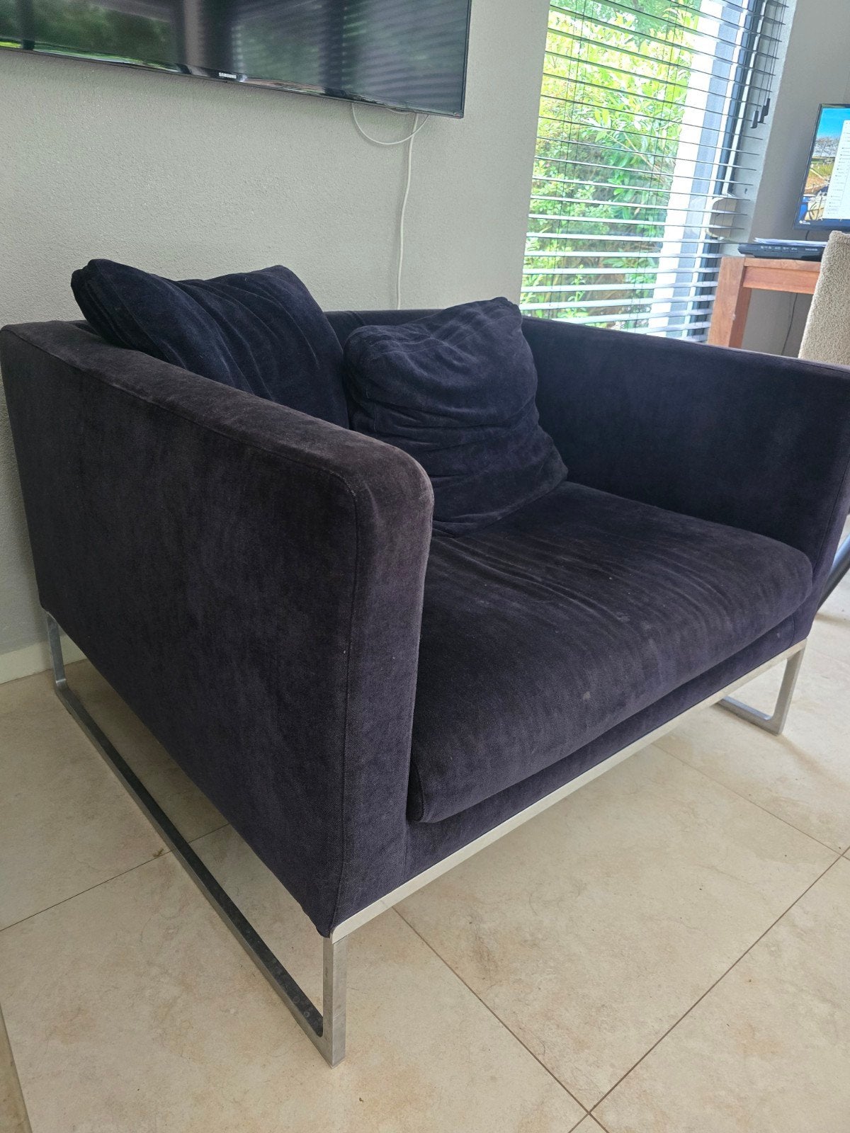 Fauteuil B&B Italia donkerblauw, Ophalen, Gebruikt, Eenpersoons, 75 tot 100 cm