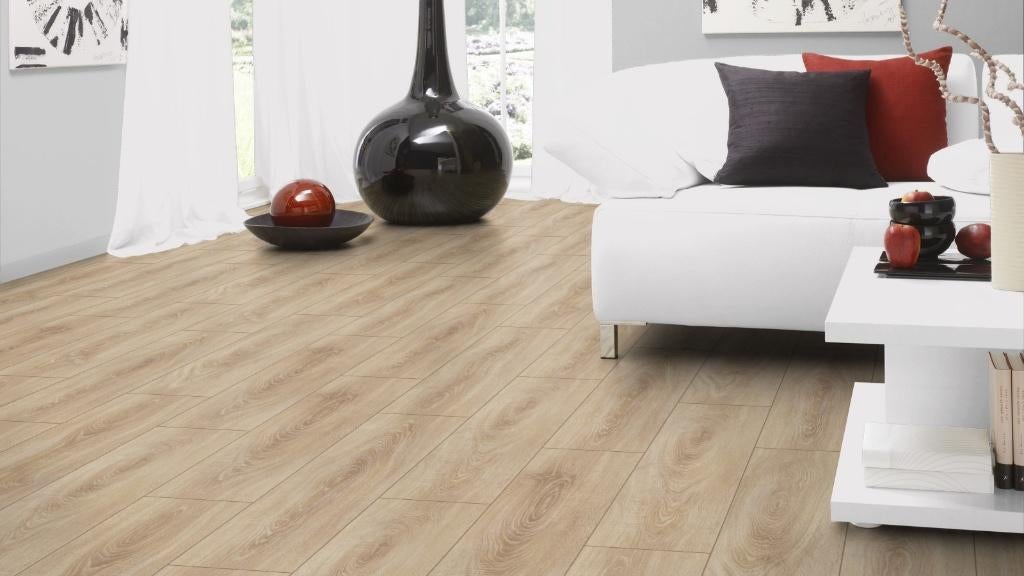 50m2 restpartij laminaat te koop whitewash 24 cm 8 mm!, 75 m² of meer, Whitewash laminaat, Nieuw, Crème