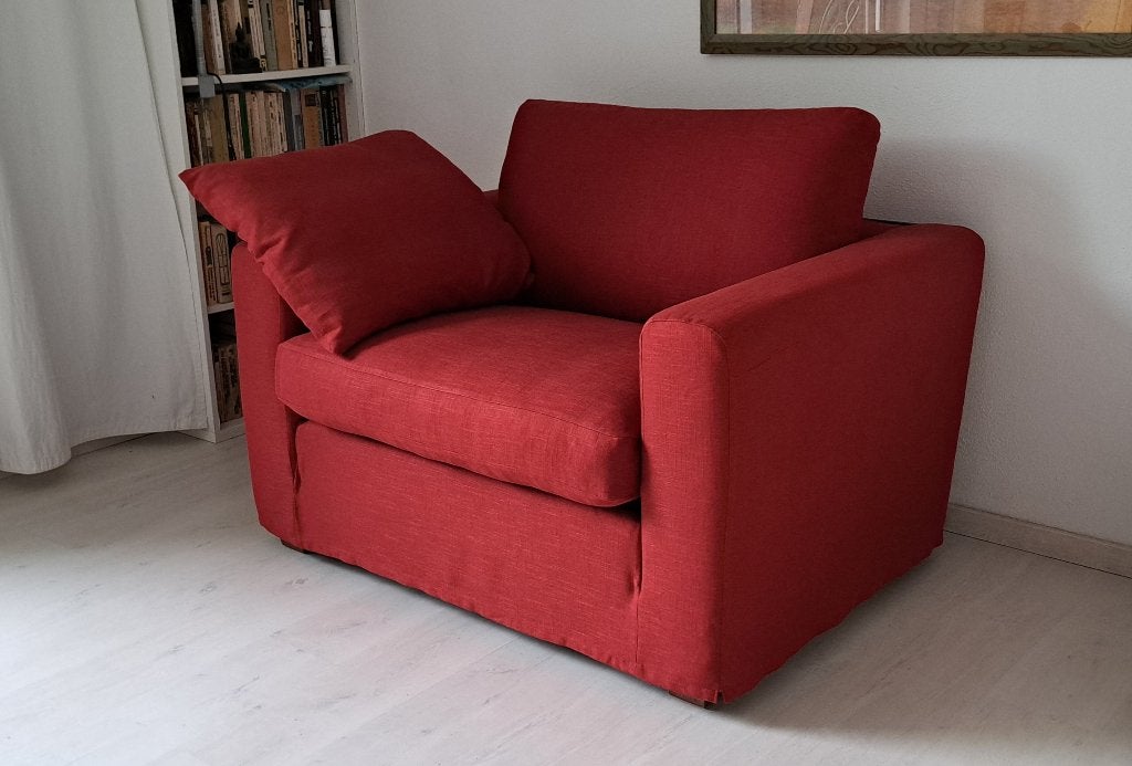 Super comfortabele rode linnen Linteloo loveseat Easy Living, Huis en Inrichting, Banken | Bankstellen, Tweepersoons, 75 tot 100 cm
