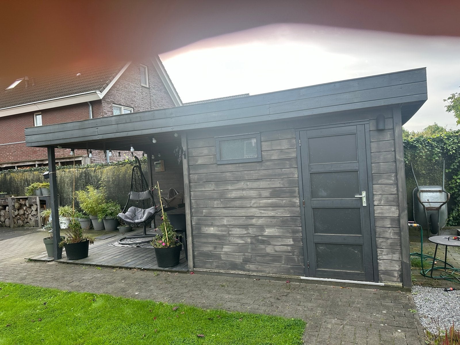 Moderne houten berging met overkapping 6x3 meter, Ophalen, Gebruikt, Hout, Overige typen