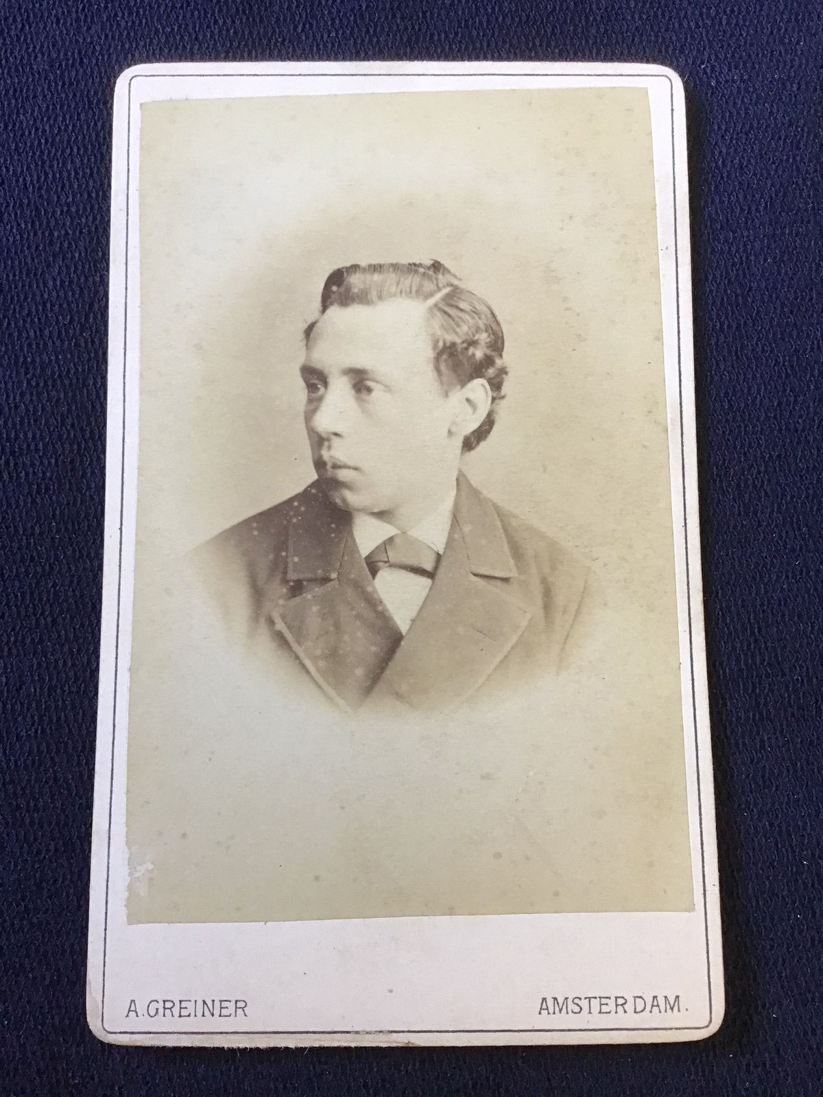 CDV, Jongeman, ALBERT GREINER, AMSTERDAM, Carte de Visite 3, Ophalen of Verzenden, Voor 1940, Gebruikt, Foto