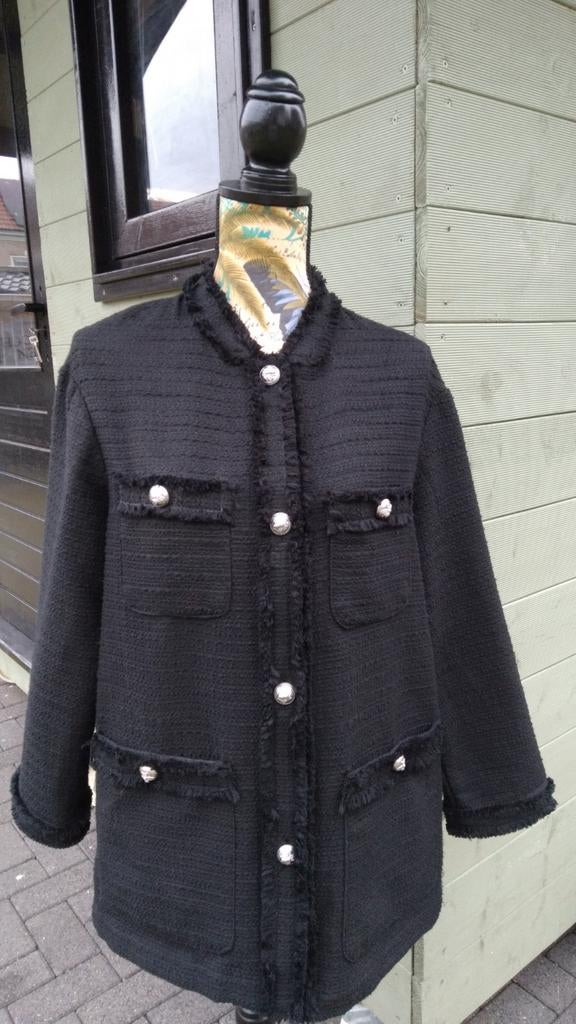 Zwarte tweed jas met sierknopen H&M maat S-L, H&M, Zwart, Nieuw, Ophalen of Verzenden