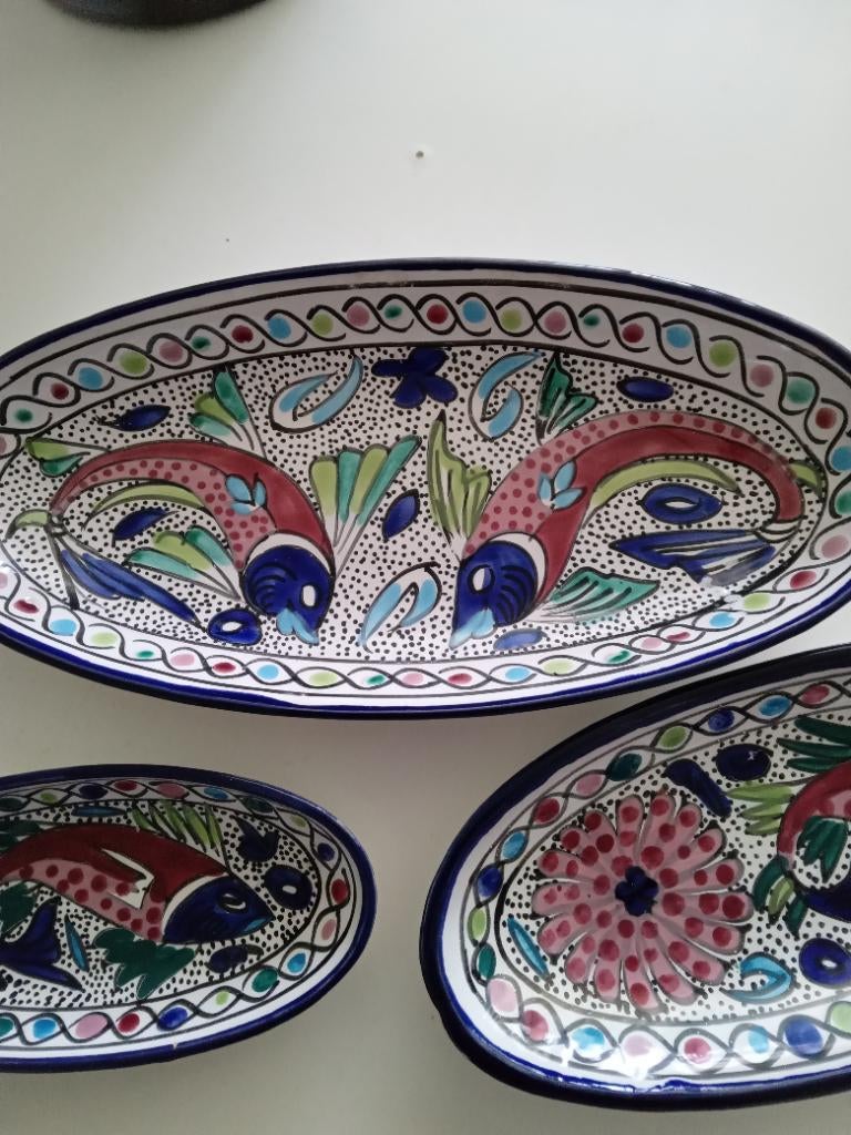 3 Italiaanse schalen met vismotief, Ophalen of Verzenden