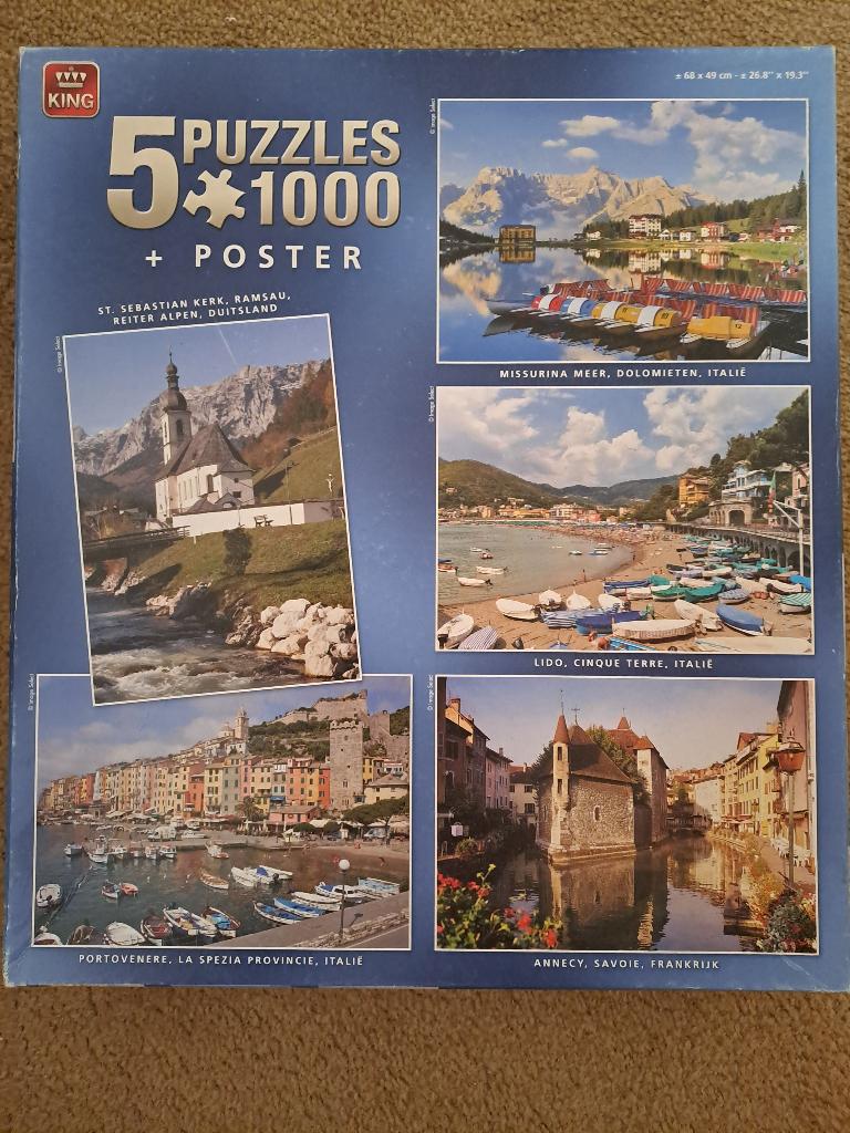 Vijf mooie legpuzzels van King, Hobby en Vrije tijd, Denksport en Puzzels, Ophalen, 500 t/m 1500 stukjes, Zo goed als nieuw, Legpuzzel