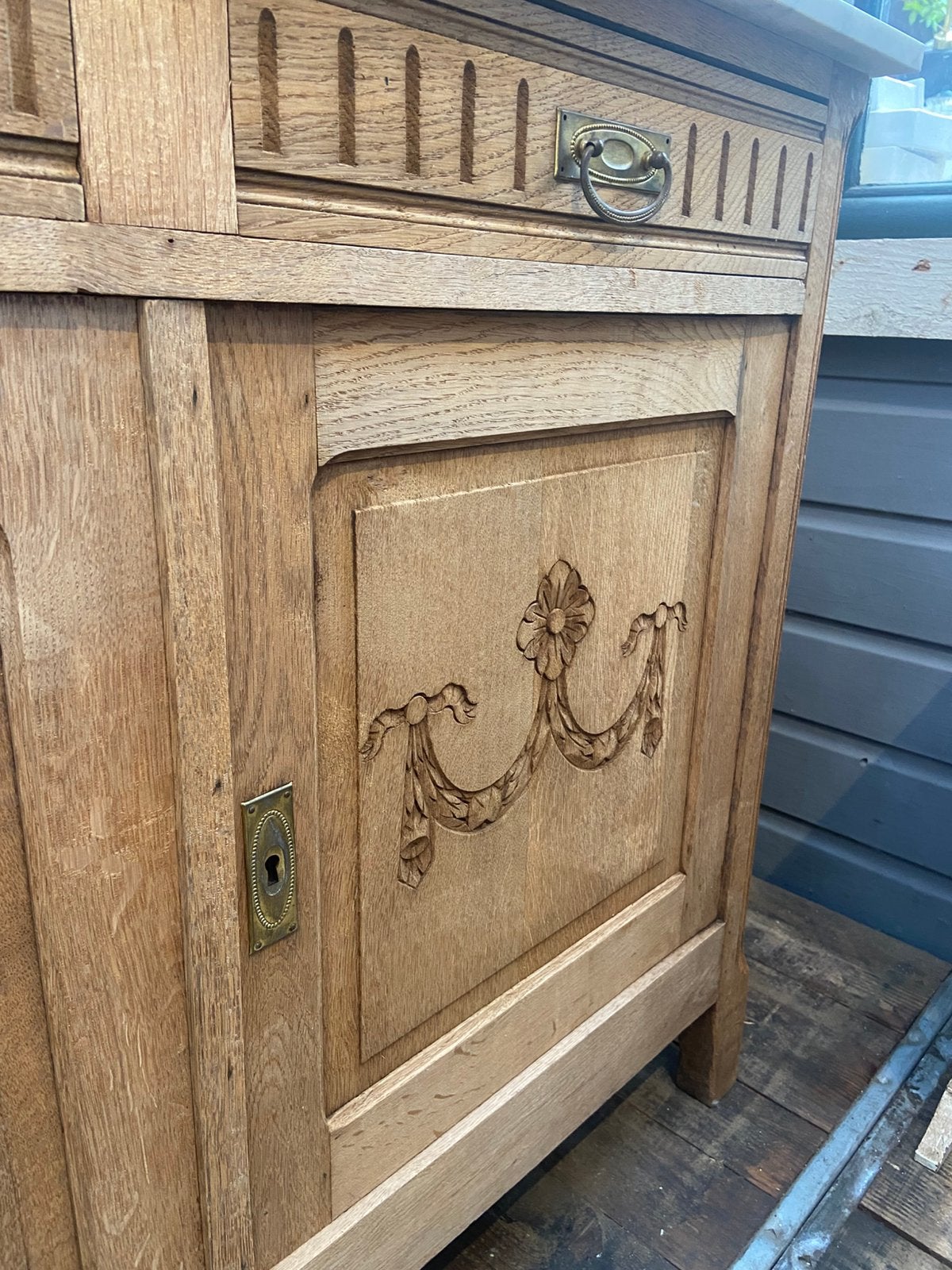 Frans eiken commode kast met marmer en spiegel, Antiek en Kunst, Antiek | Meubels | Kasten, Ophalen