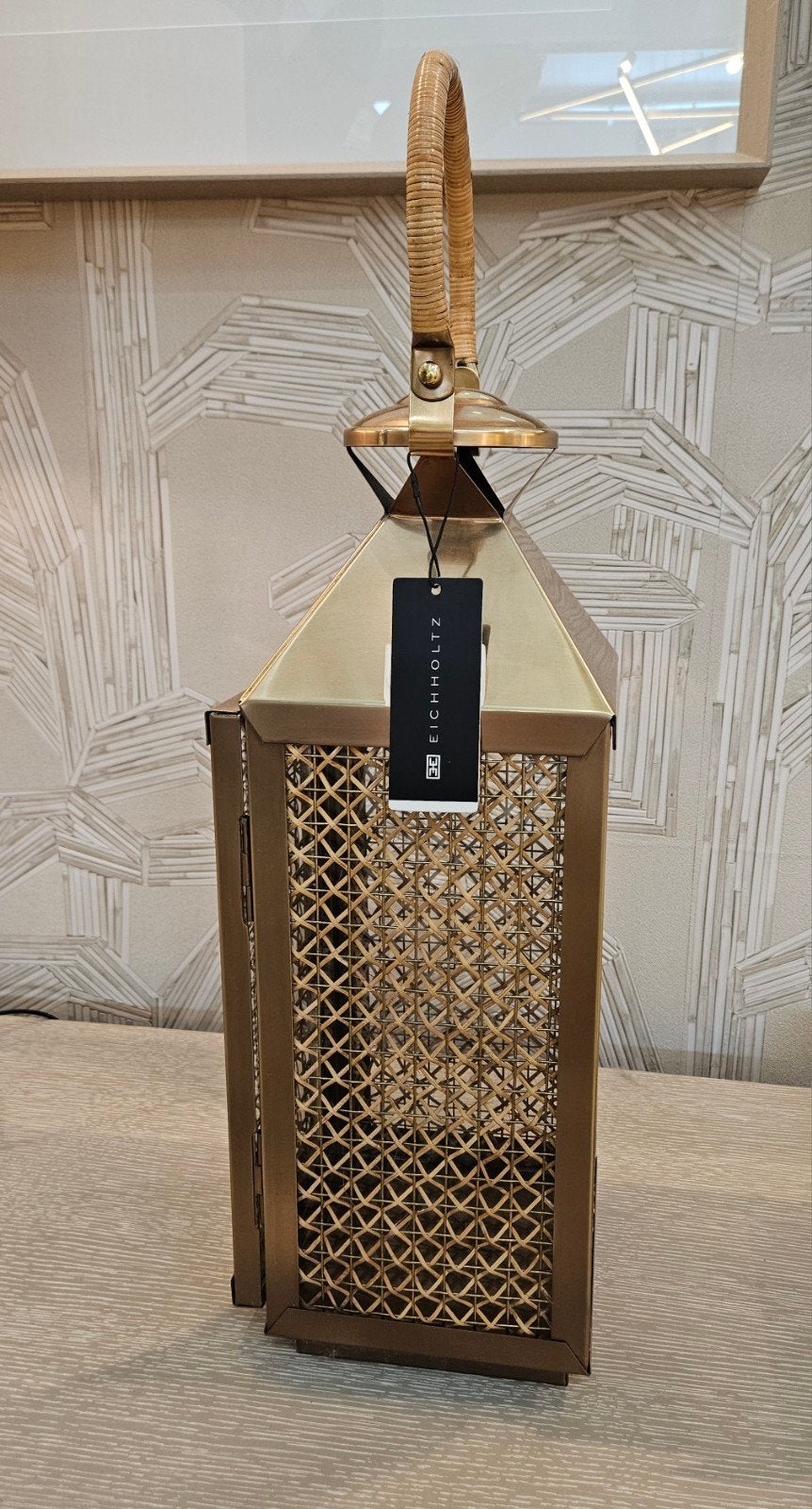 EICHHOLTZ NIEUW Hurricane Festival S Vintage Brass Rattan, Overige materialen, Windlicht, Overige merken, Nieuw