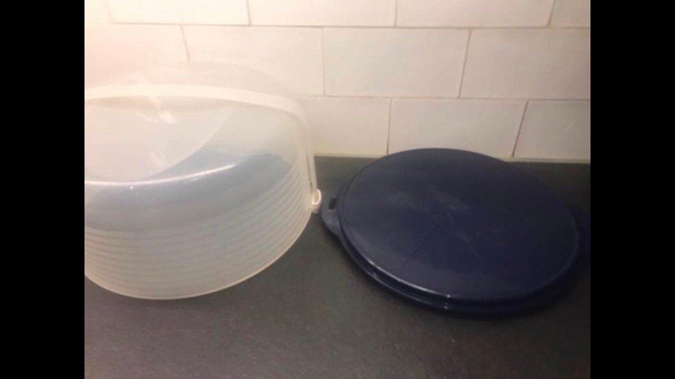 Tupperware gebakdsoos taartdoos taartstolp doos taarttrommel, Gebruikt, Bewaardoos, Blauw, Ophalen of Verzenden