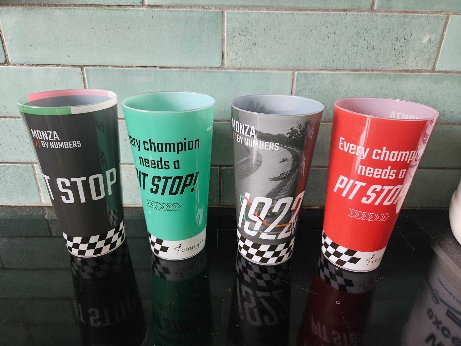 Set van 4 Monza F1 glazen - Pit Stop design, Ophalen of Verzenden, Nieuw, Formule 1