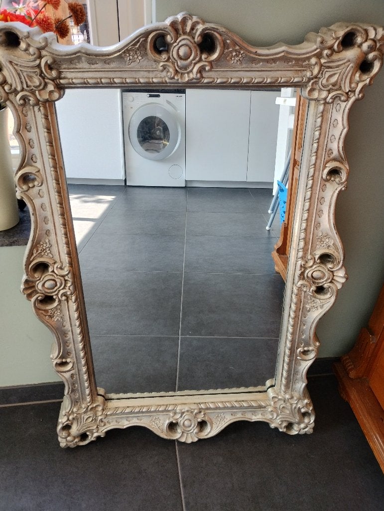 Grote Barok Spiegel - Zilverkleurig met Ornamenten, Huis en Inrichting, Woonaccessoires | Spiegels, Ophalen, Gebruikt, Minder dan 100 cm