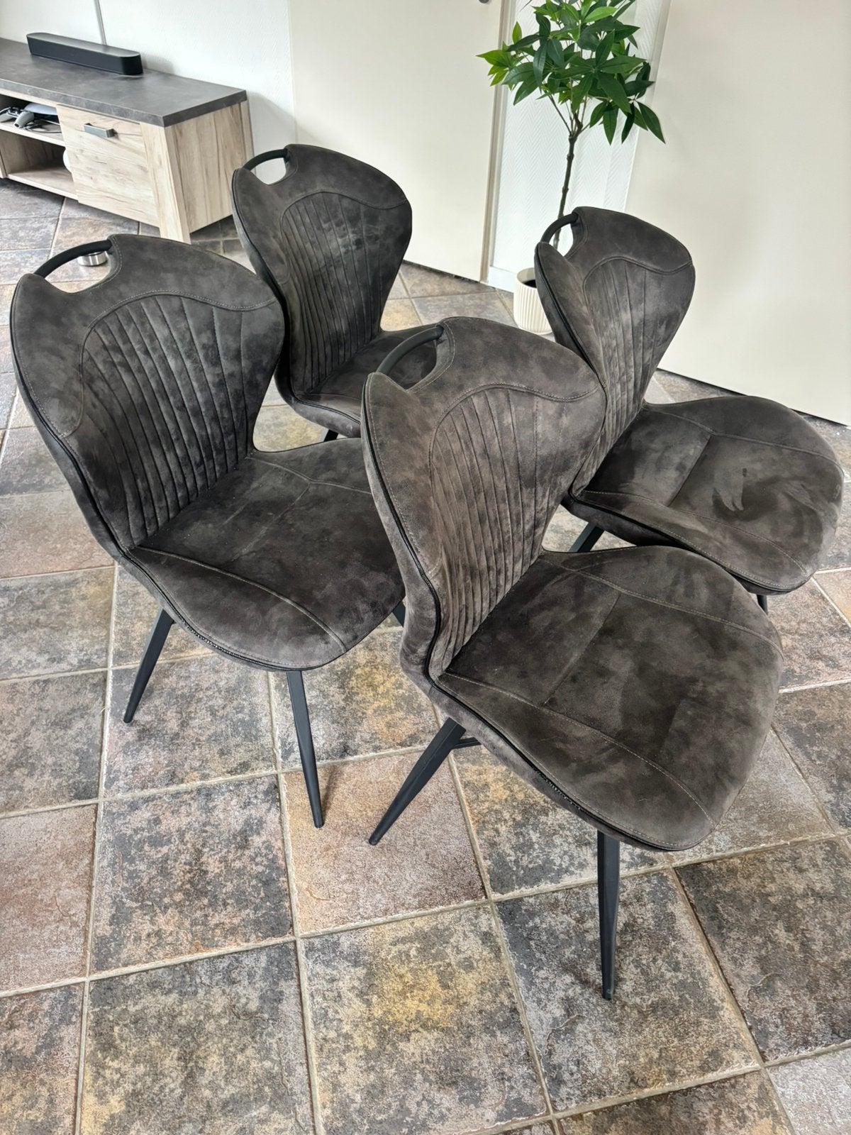4 antraciete eetkamerstoelen, Ophalen, Zo goed als nieuw, Vijf, Zes of meer stoelen