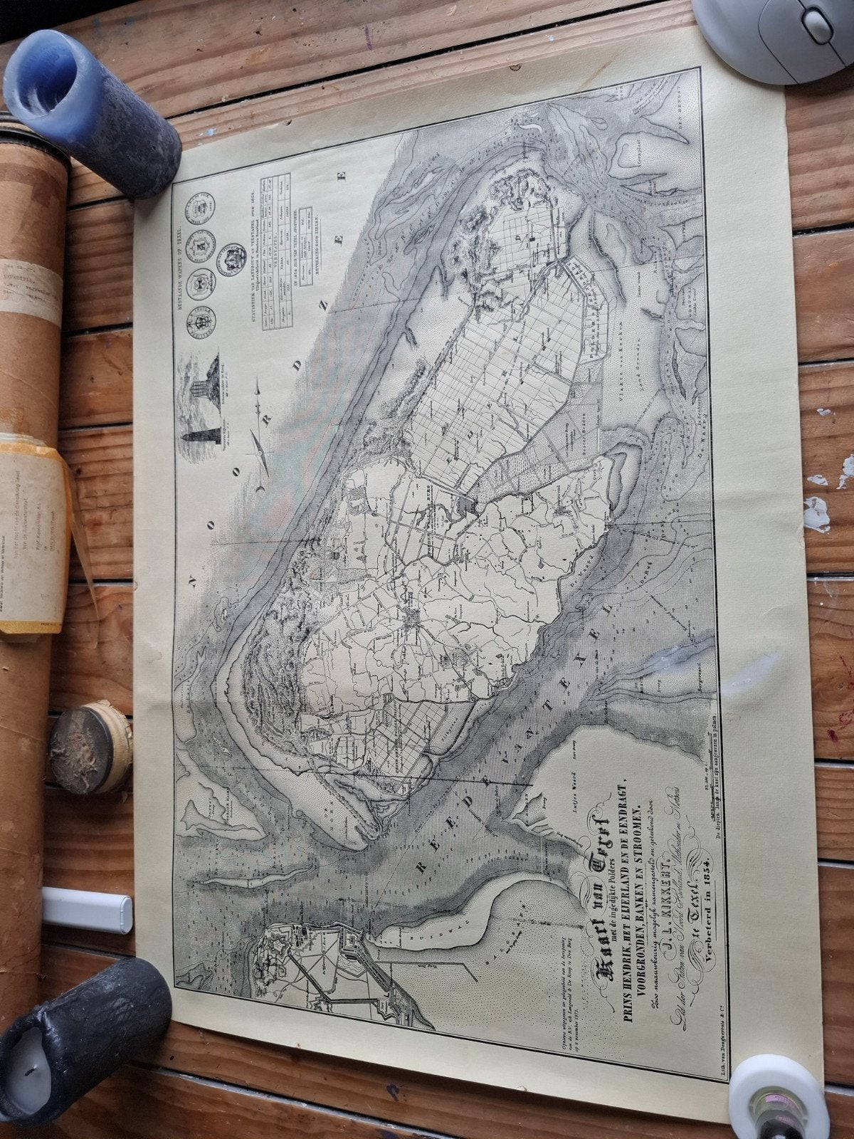 Historische kaart van Texel uit 1854, Boeken, Atlassen en Landkaarten, Gelezen, Ophalen of Verzenden, Landkaart, 1800 tot 2000
