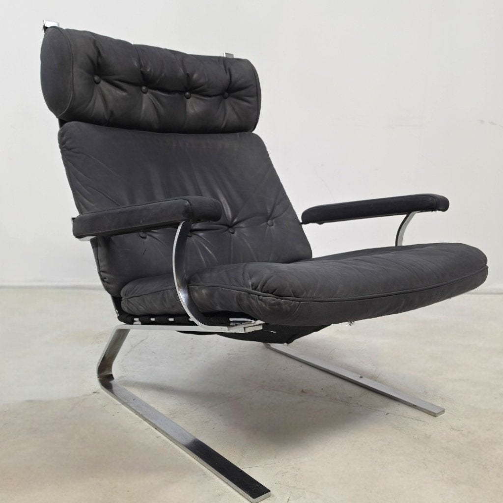 Swing stoel jaren 60 grijs met chrome design kwaliteit, Ophalen, Gebruikt, Leer, Eén