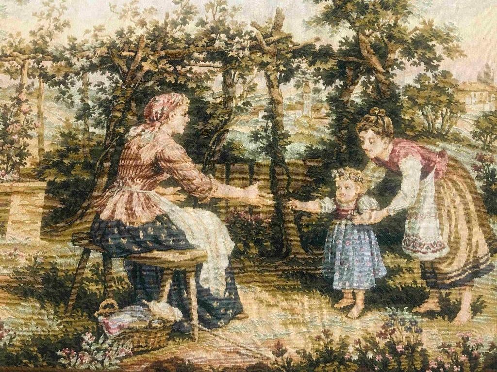 Frans Gobelin wandkleed met lente tafereeltje 57/150 cm, Gebruikt, Etten-Leur, DJT@dejuistetoon.eu, Ophalen of Verzenden