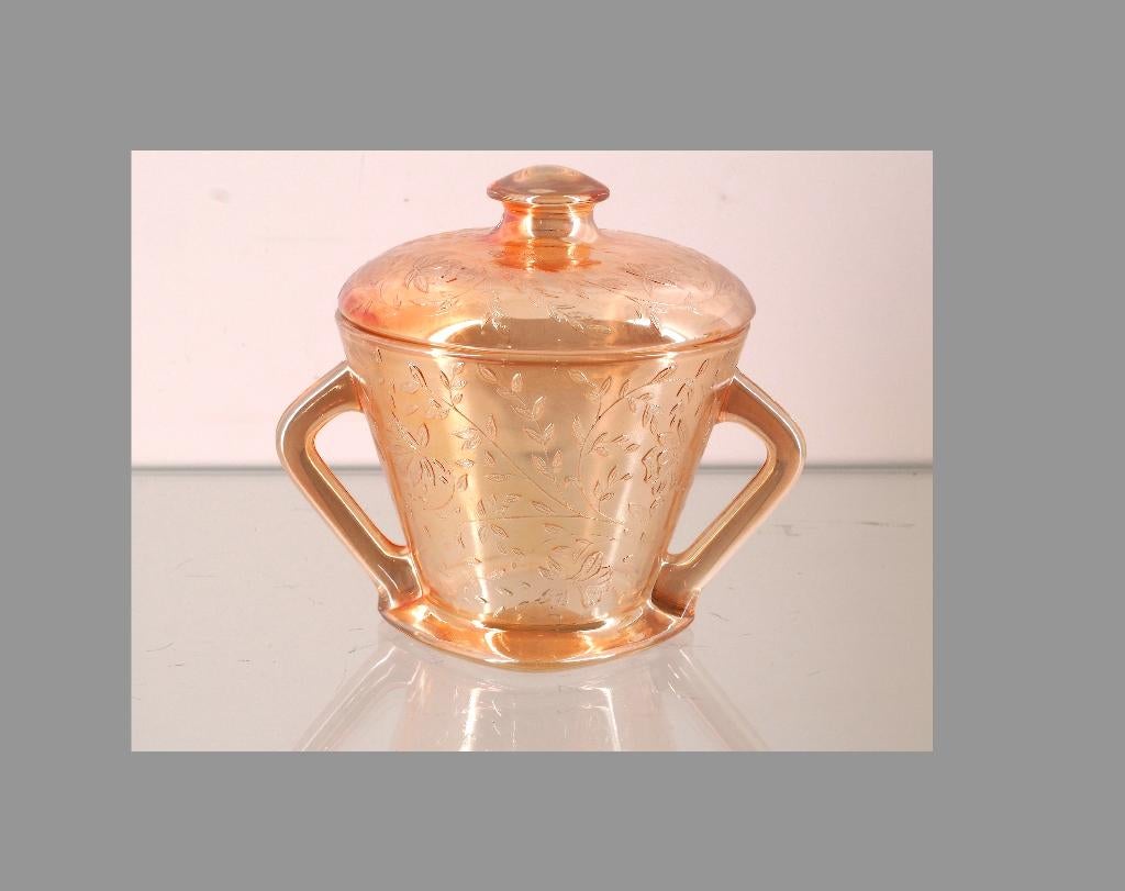 Vintage Floragold Jeanette Glass Co. Louisa Sugar bowl., Antiek en Kunst, Antiek | Glas en Kristal, Ophalen of Verzenden