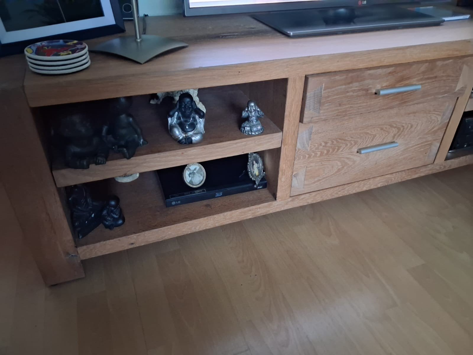 prachtig massief eiken tv meubel merk yask, Ophalen, Gebruikt, 150 tot 200 cm, Eikenhout