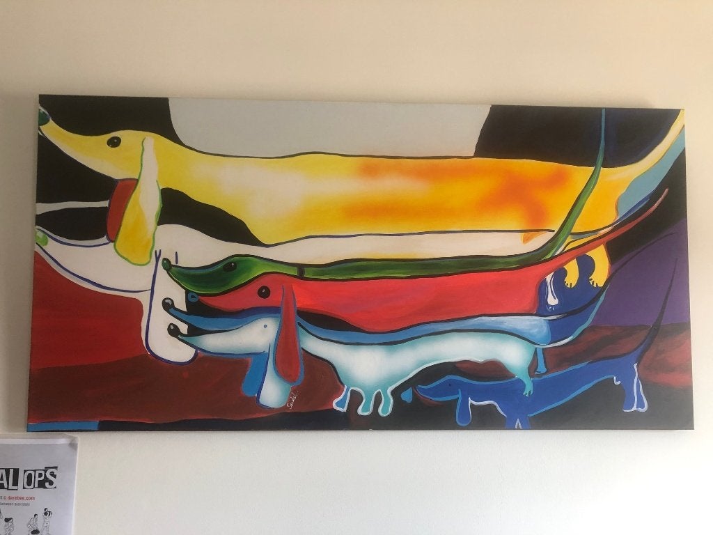 olieverf schilderij tekkels 140 x 70 cm, Ophalen, Handgeschilderd, Dieren, Olieverf