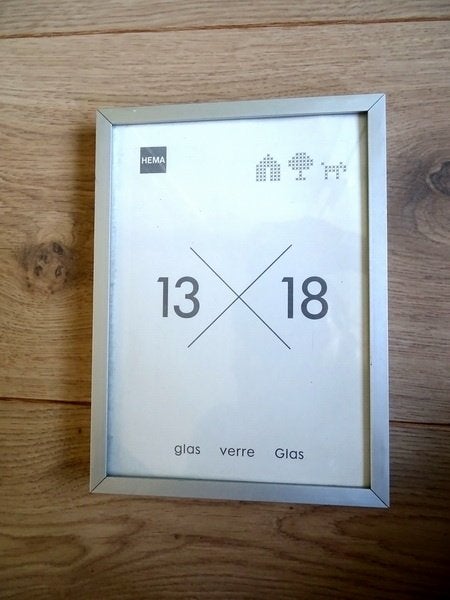 Fotolijstje mat zilverkleurig, Gebruikt, 19 cm, Fotolijst, Met glas