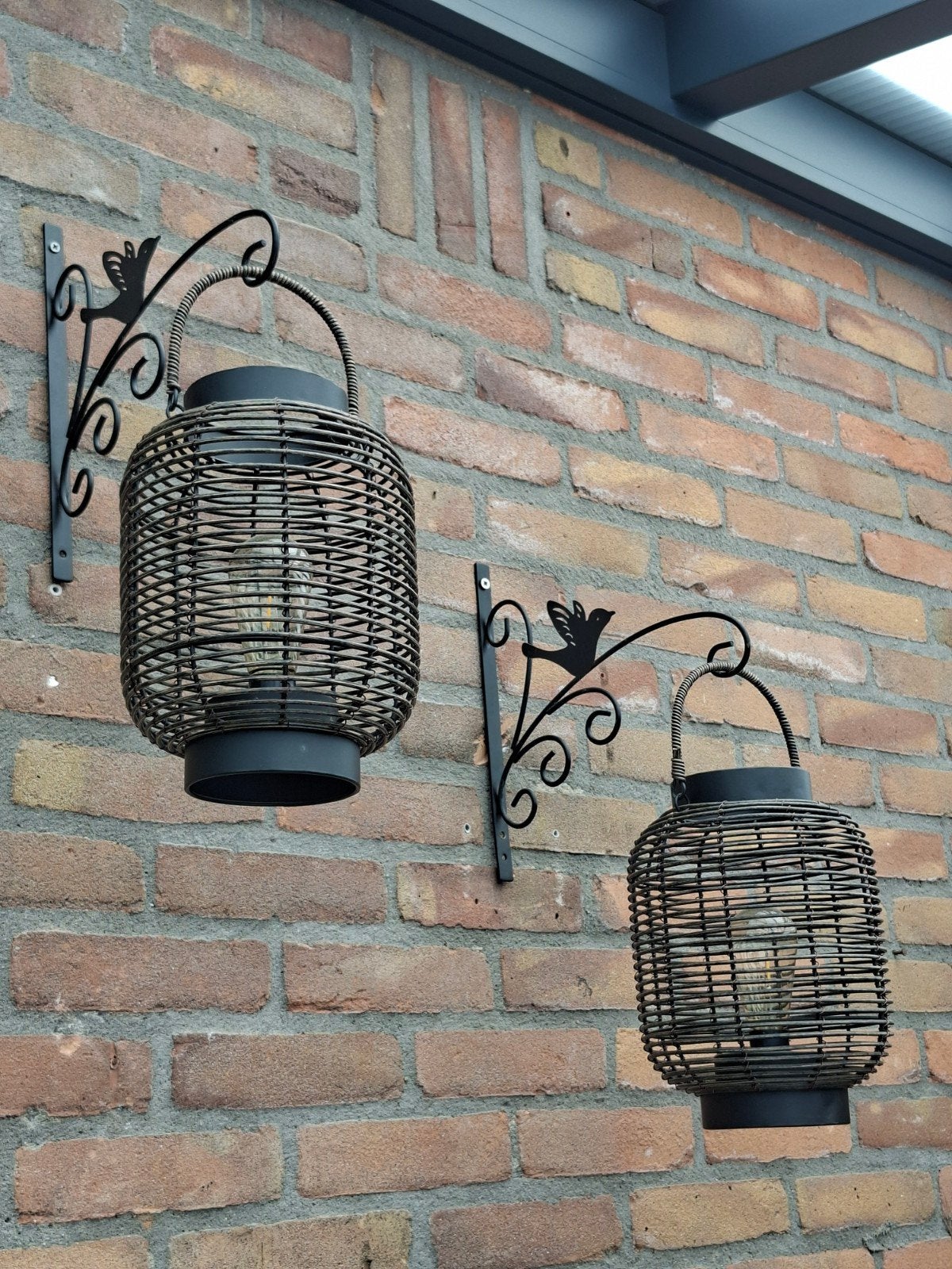 2 gusta rotan lantaarns met timer en wandbeugels, Ophalen of Verzenden, Zo goed als nieuw, Boho, Landelijk, Modern