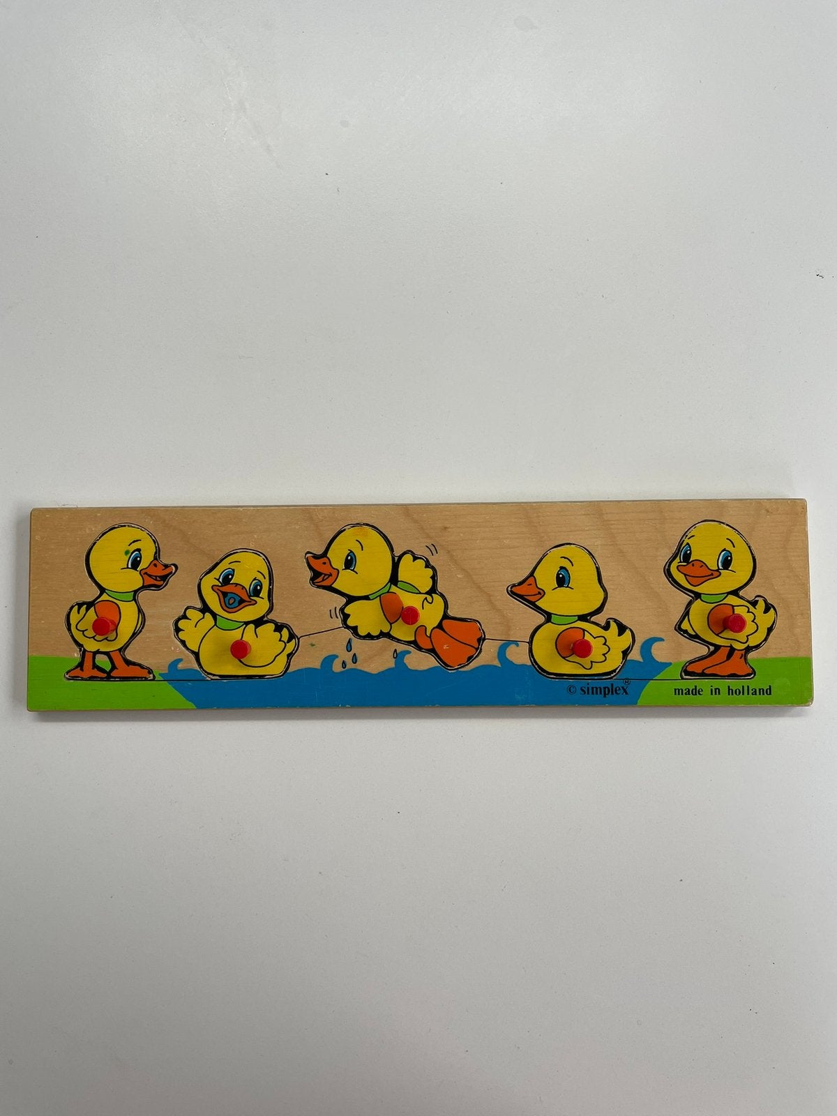 Vintage houten puzzel met eendjes van Simplex, Gebruikt, Ophalen of Verzenden, Van hout, Minder dan 10 stukjes