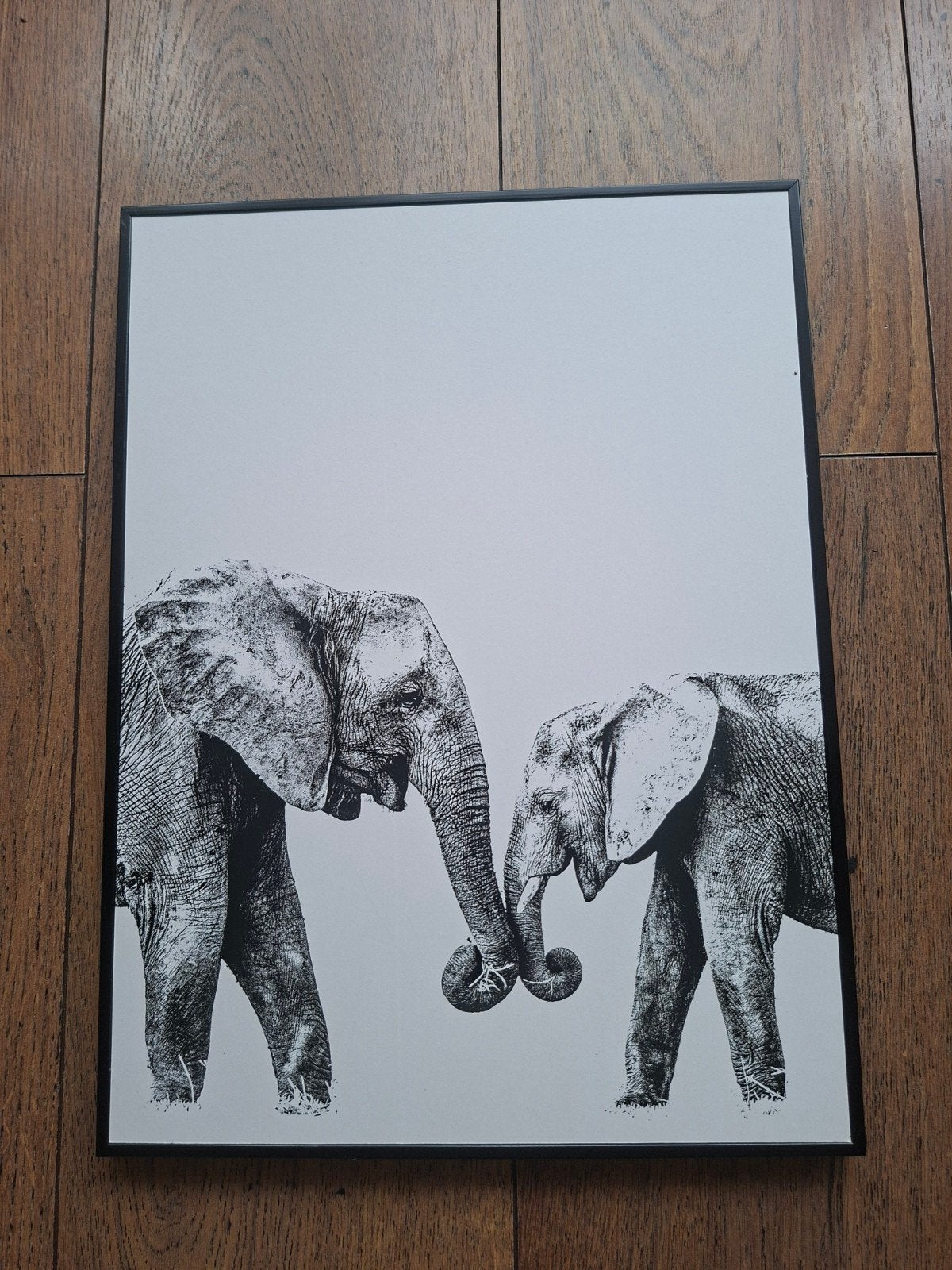 Schilderij met olifanten, 40x30 cm, Minder dan 50 cm, Gebruikt, Ophalen of Verzenden, Schilderij