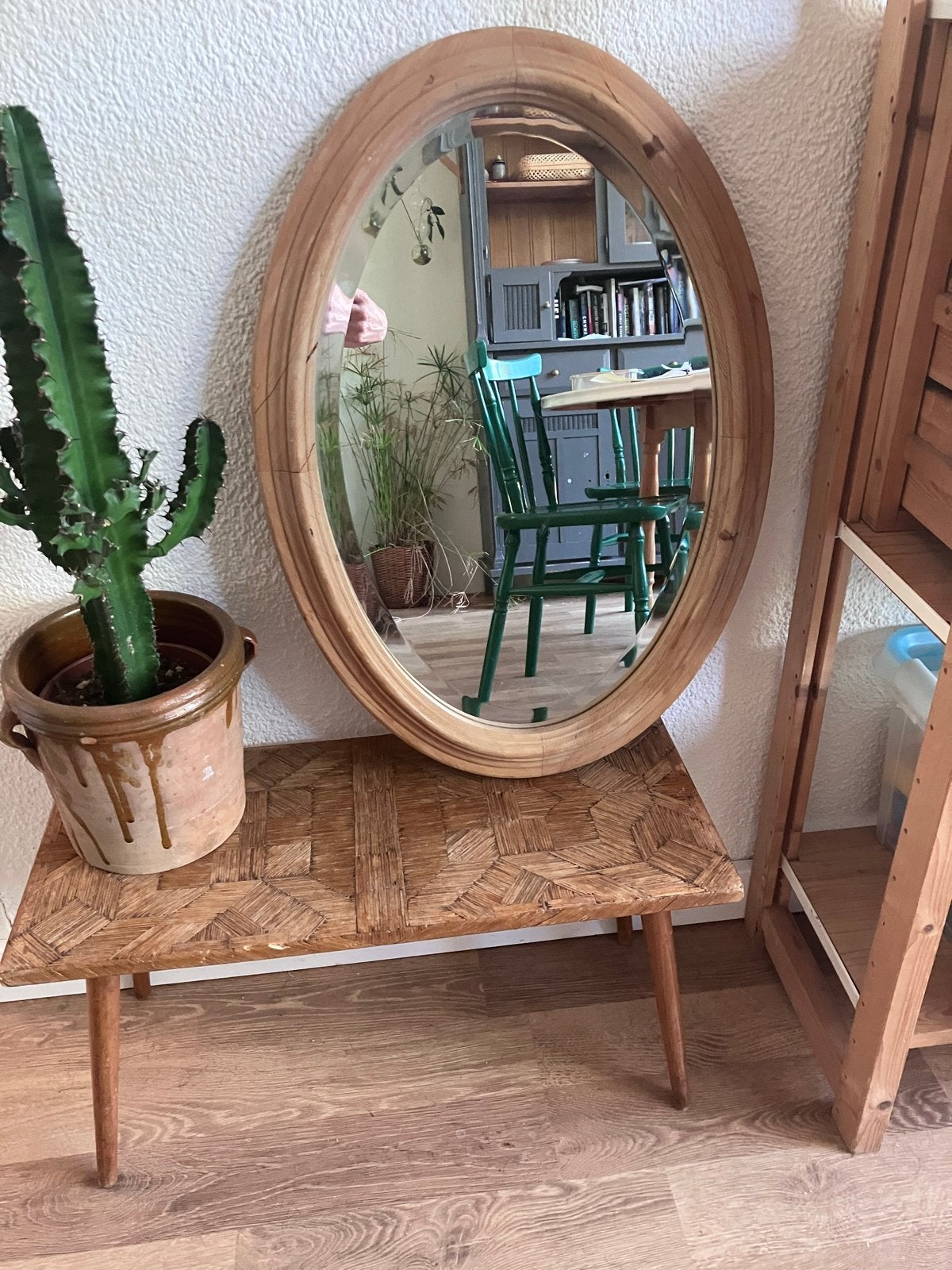 Ovale vintage spiegel van hout,  (ca. 40x60 cm), Ophalen, Ovaal, Minder dan 50 cm, Minder dan 100 cm