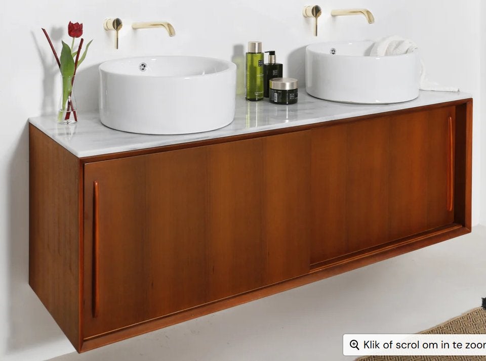 Furnified Badkamermeubel Nestor Teak + Keramische plaat, Huis en Inrichting, Badkamer | Badkamermeubels, Ophalen, 100 tot 150 cm