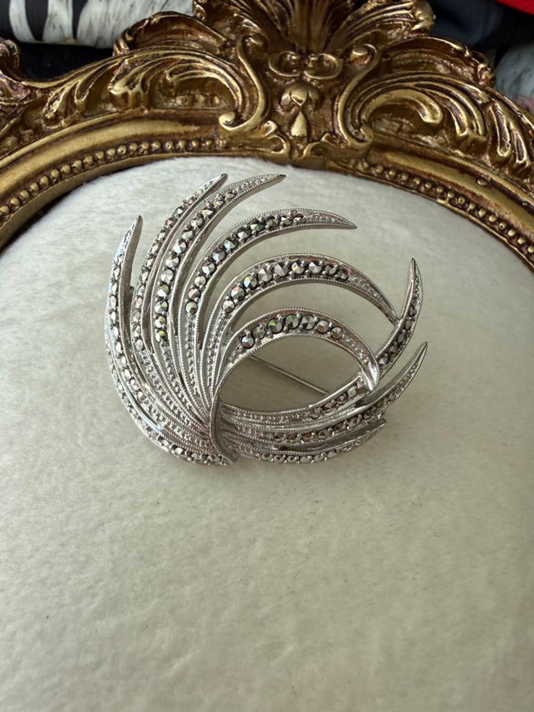 Vintage Léon Picquot A835 zilveren marcasiet broche, Verzenden, Zo goed als nieuw, Zilver, Zilver