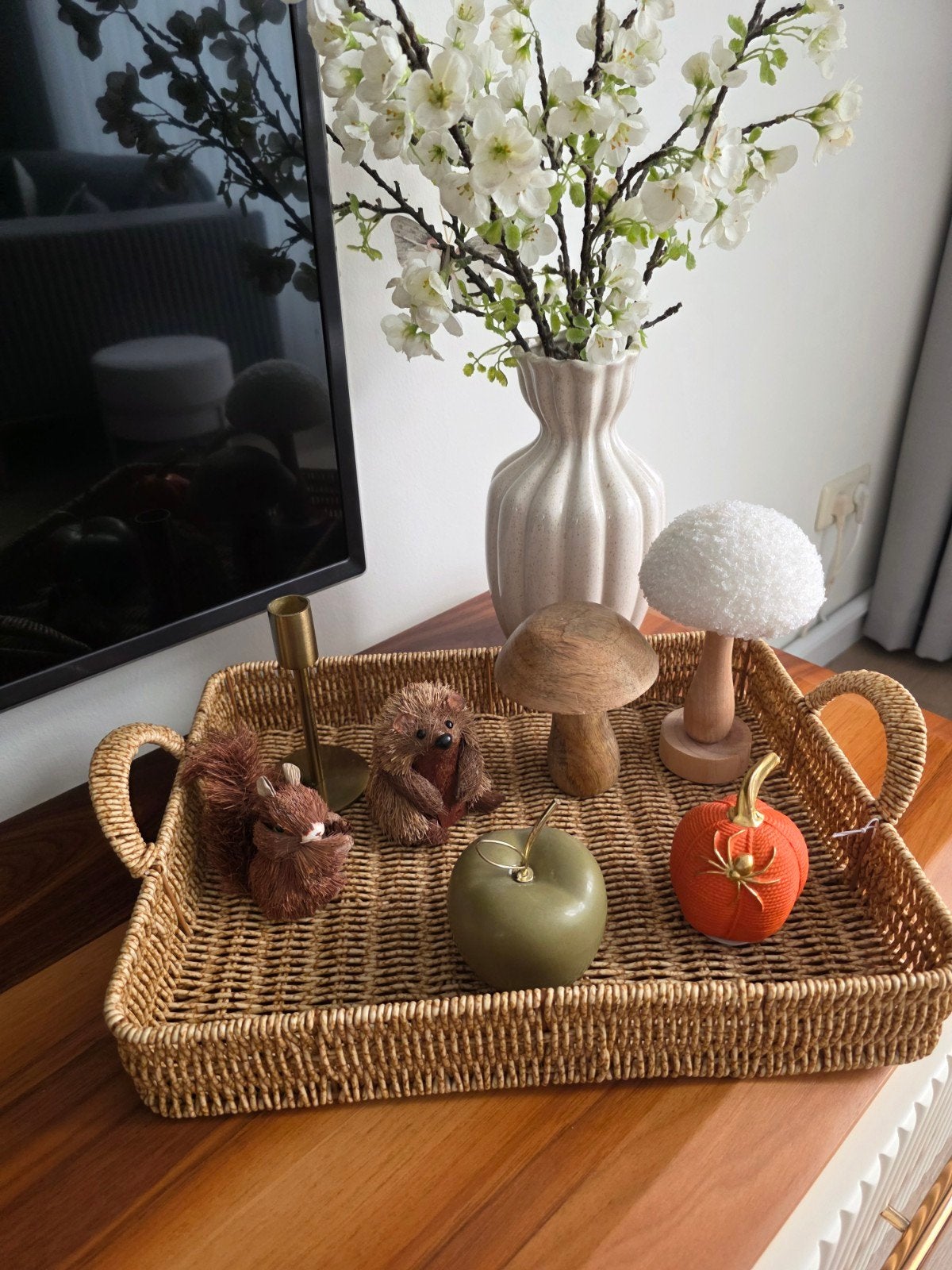 Decoratieve herfstset: dienblad, egel, eekhoorn,e, Meerkleurig, Nieuw, Ophalen of Verzenden, Landelijk