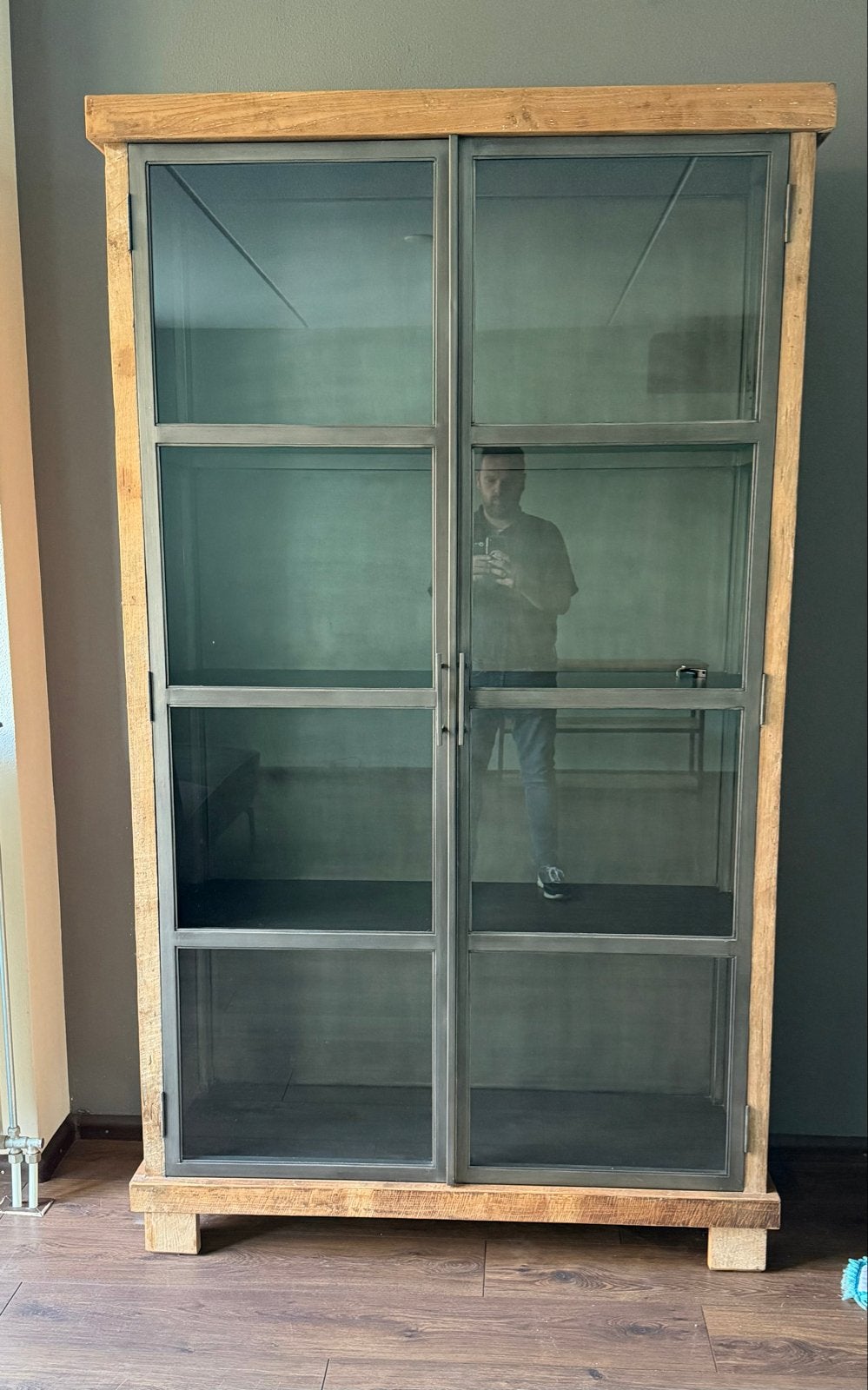 Industriële vitrinekast met glazen deuren 119bx210hx40d, Ophalen, Gebruikt, 100 tot 150 cm, 200 cm of meer