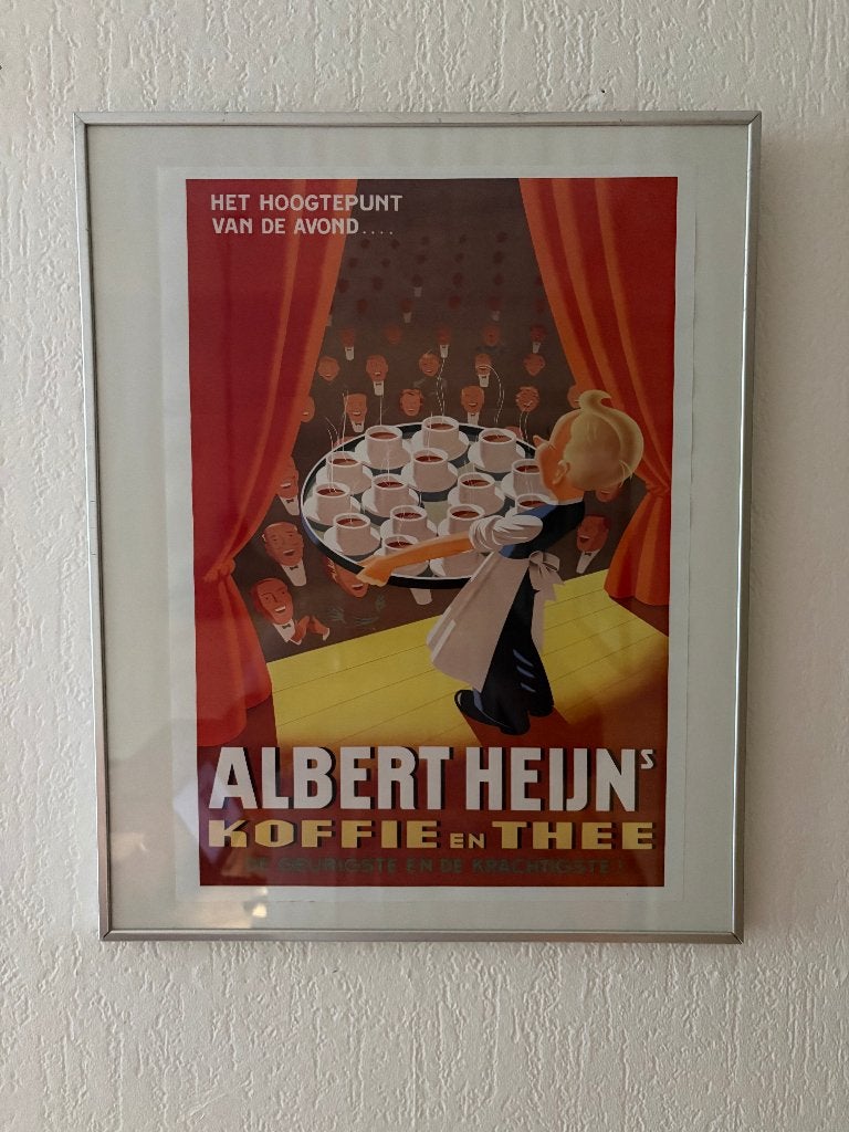 Nostalgische Albert Heijn's Koffie&Thee Reclame Poster., Reclamebord, Gebruikt, Cornwallantiques@hotmail.com, Ophalen of Verzenden
